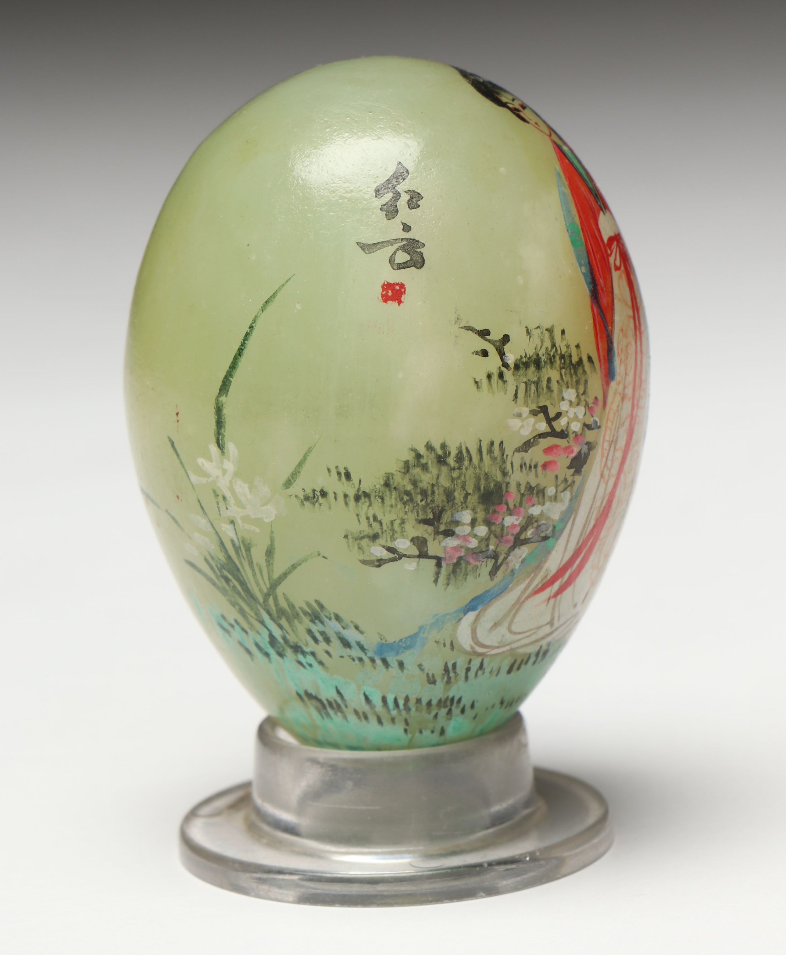 Chinese Hand-Painted Serpentine Egg, Mid to Late 20th Century