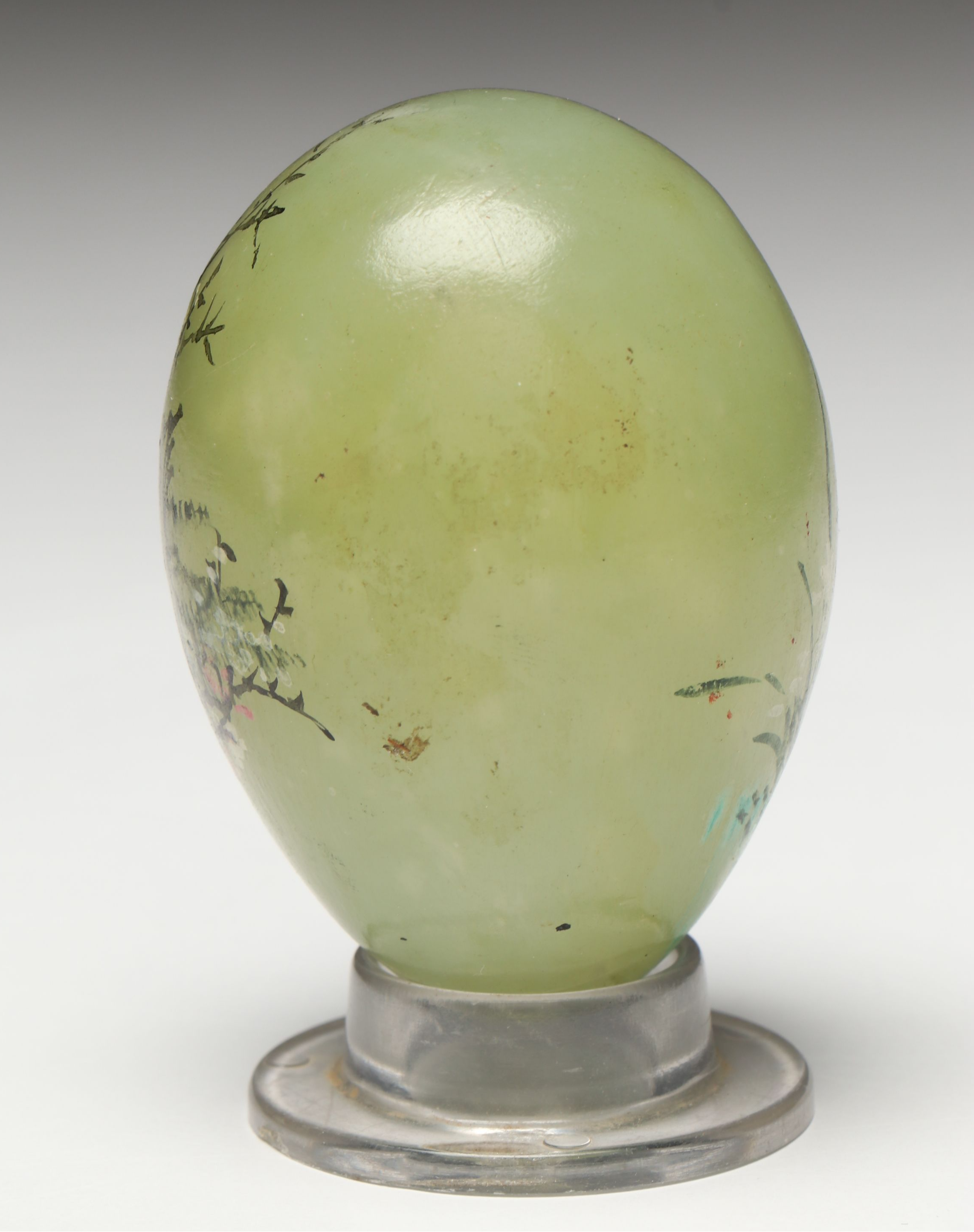Chinese Hand-Painted Serpentine Egg, Mid to Late 20th Century