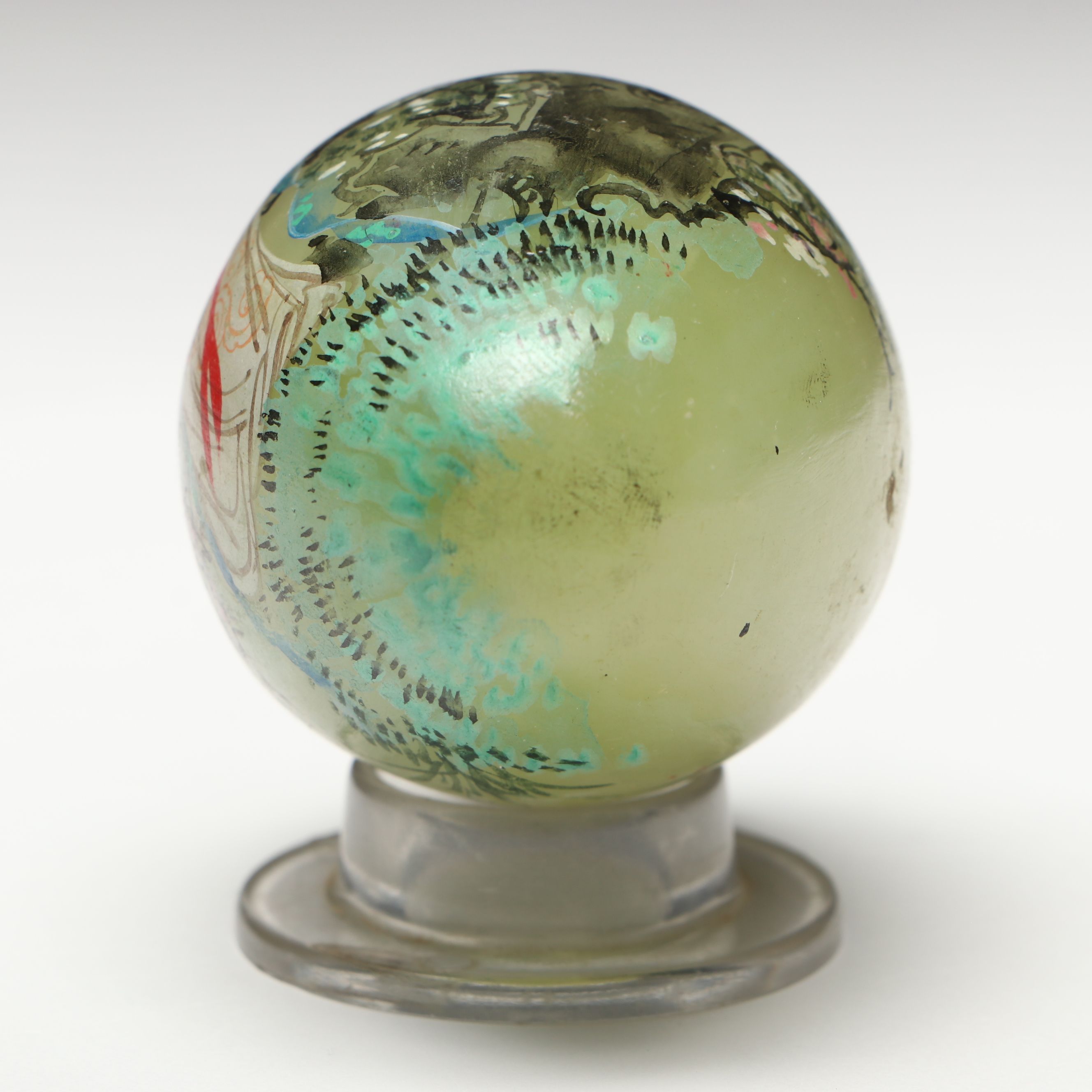 Chinese Hand-Painted Serpentine Egg, Mid to Late 20th Century