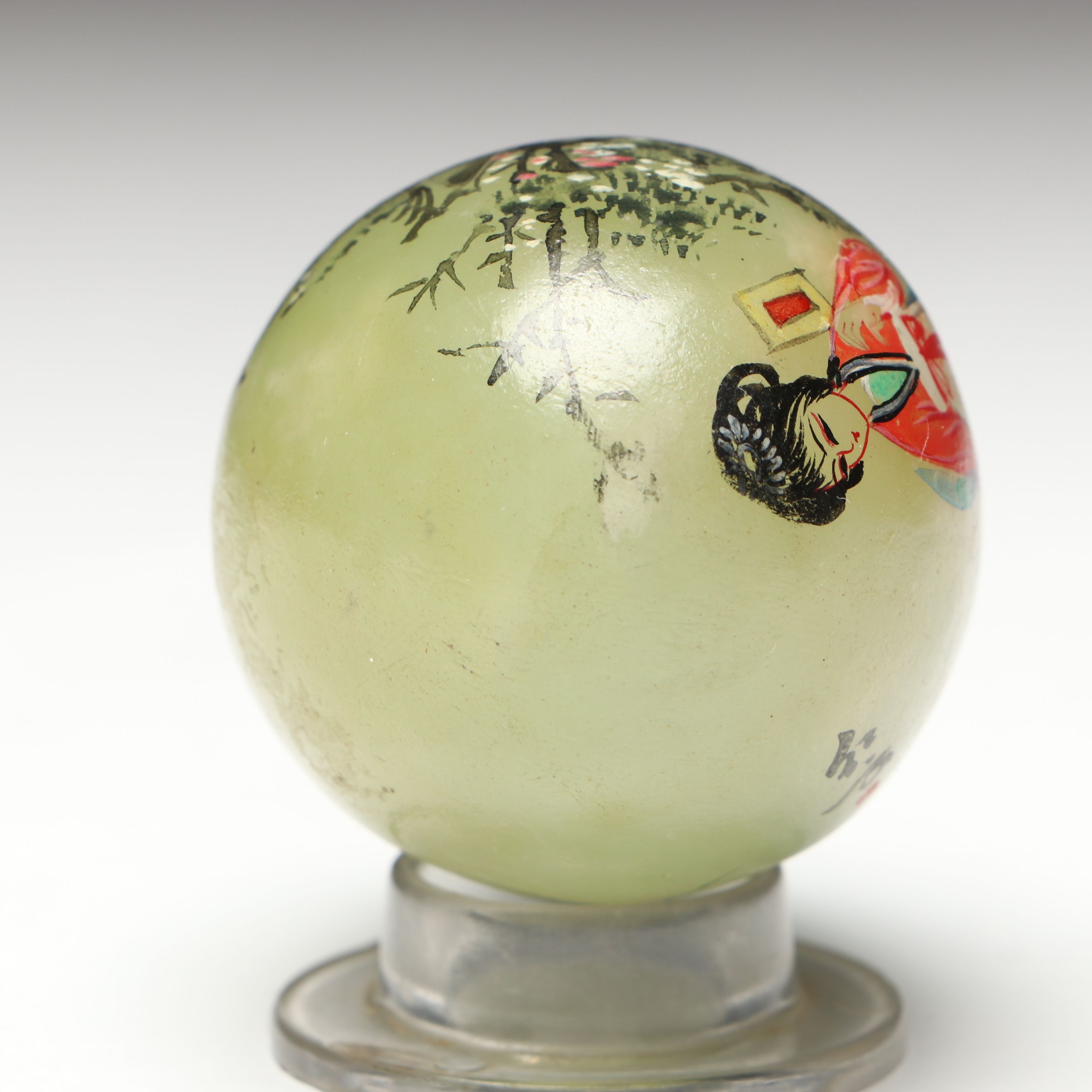 Chinese Hand-Painted Serpentine Egg, Mid to Late 20th Century