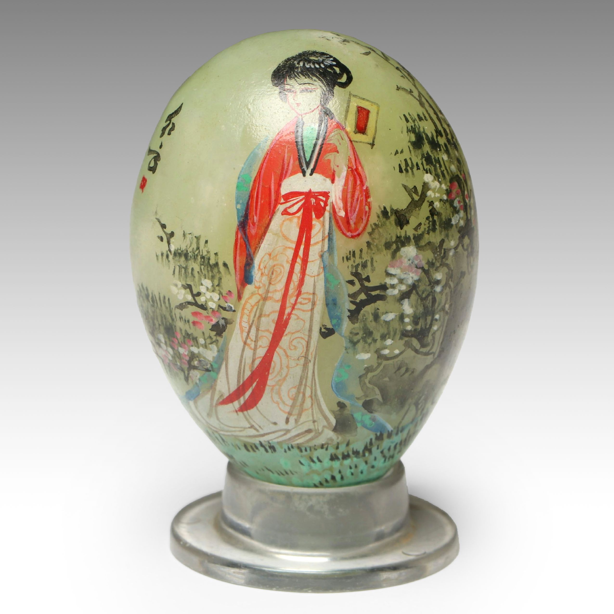 Chinese Hand-Painted Serpentine Egg, Mid to Late 20th Century
