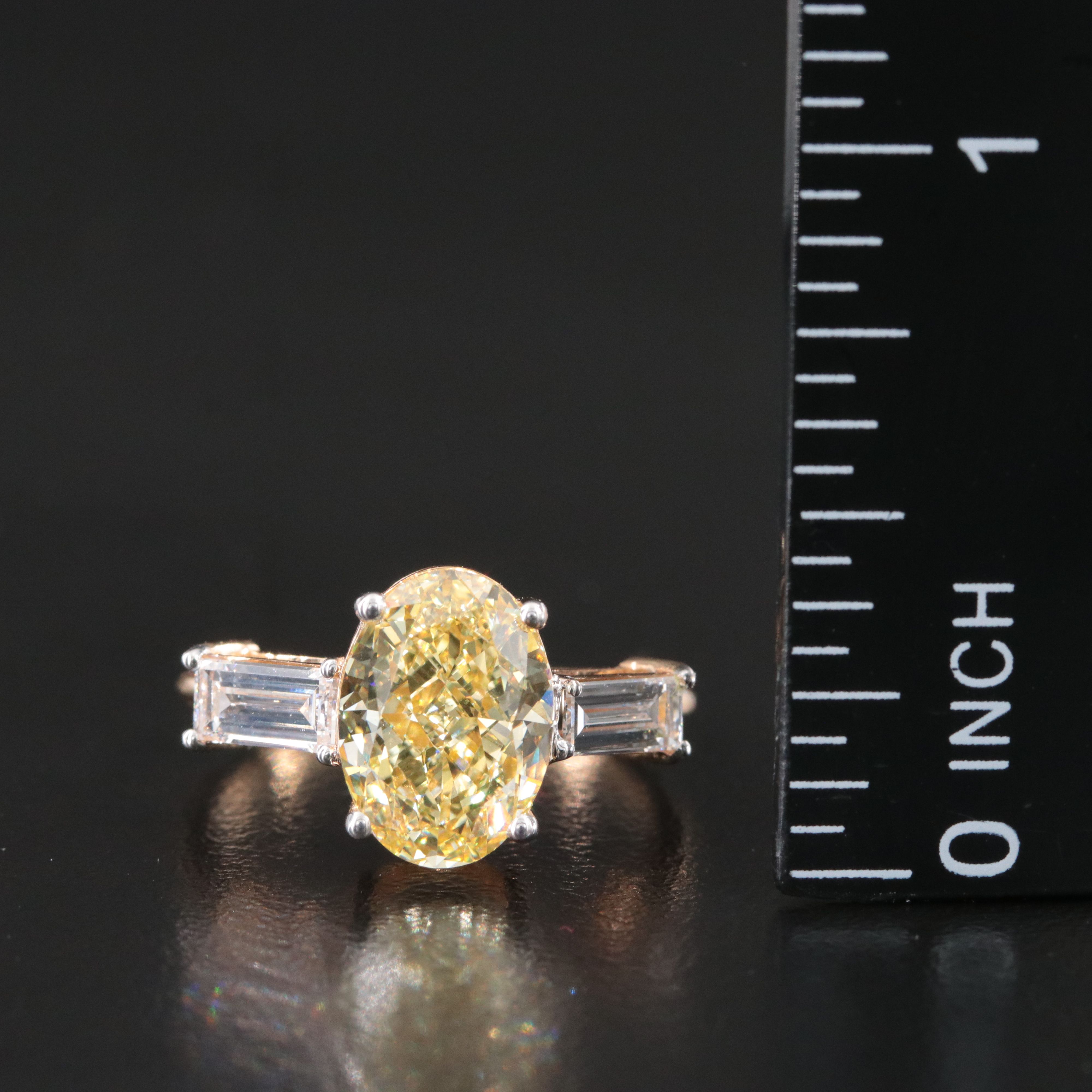 18K 3.85 CTW Lab Grown Diamond Ring w/ Fancy Intense Yellow Center & IGI Report