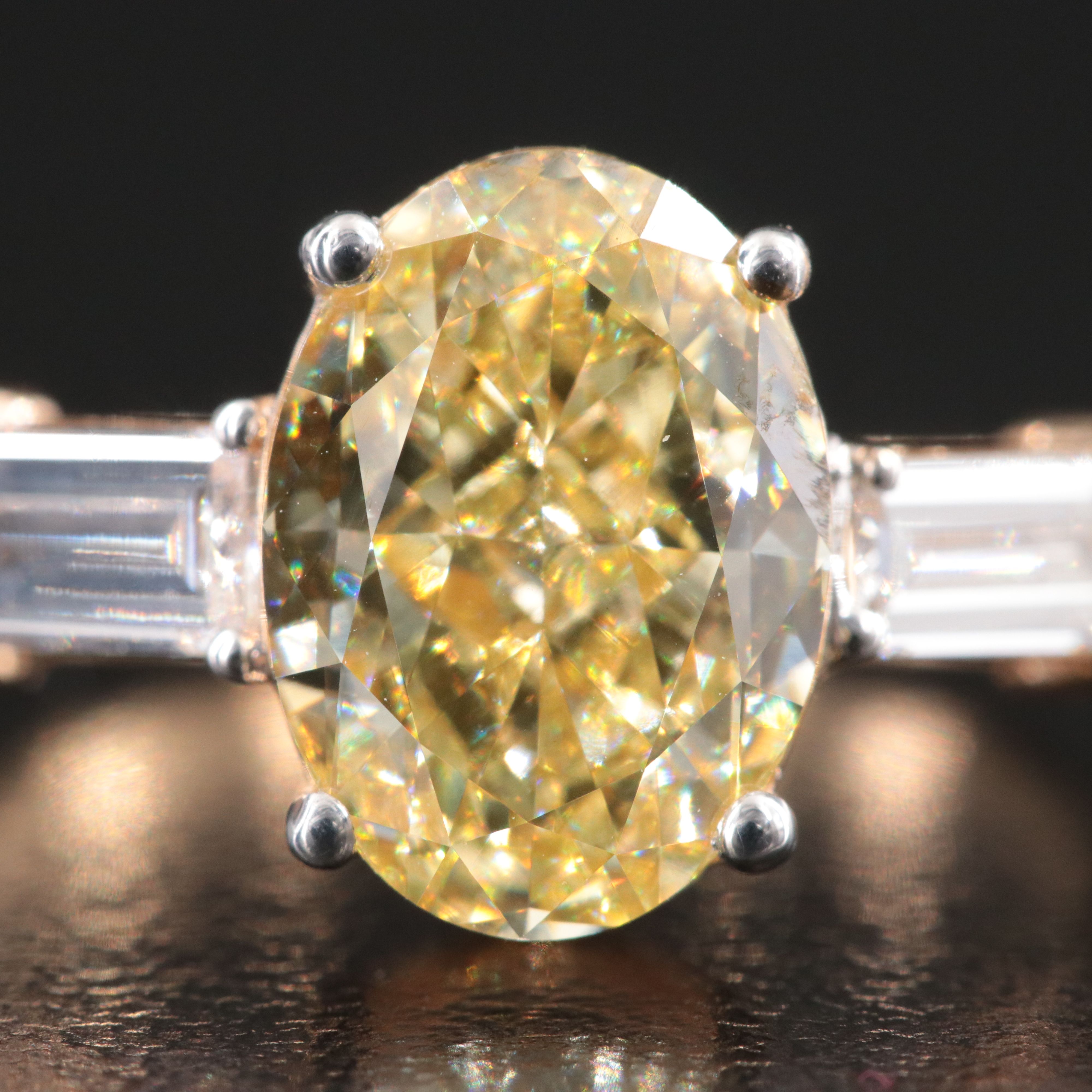 18K 3.85 CTW Lab Grown Diamond Ring w/ Fancy Intense Yellow Center & IGI Report