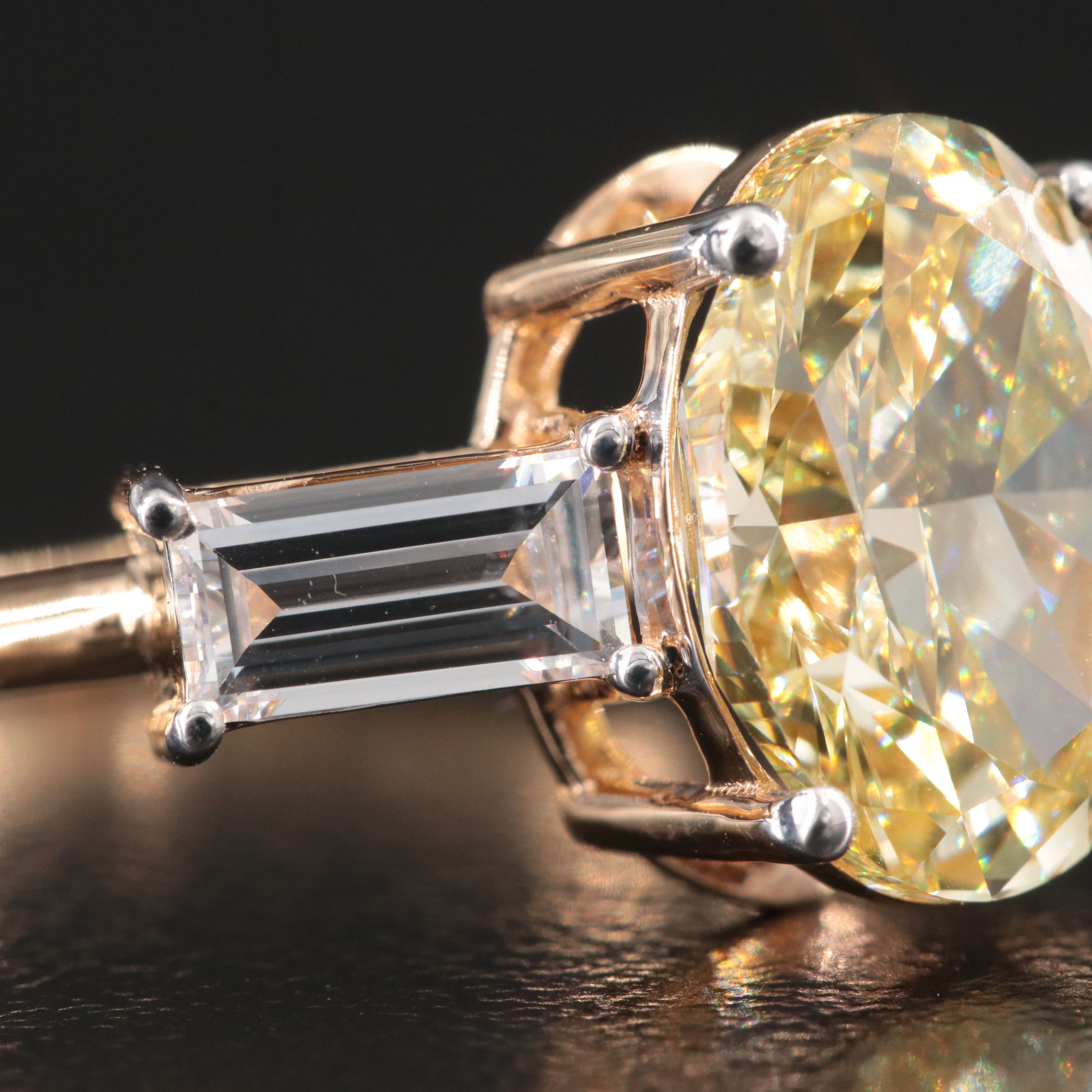 18K 3.85 CTW Lab Grown Diamond Ring w/ Fancy Intense Yellow Center & IGI Report