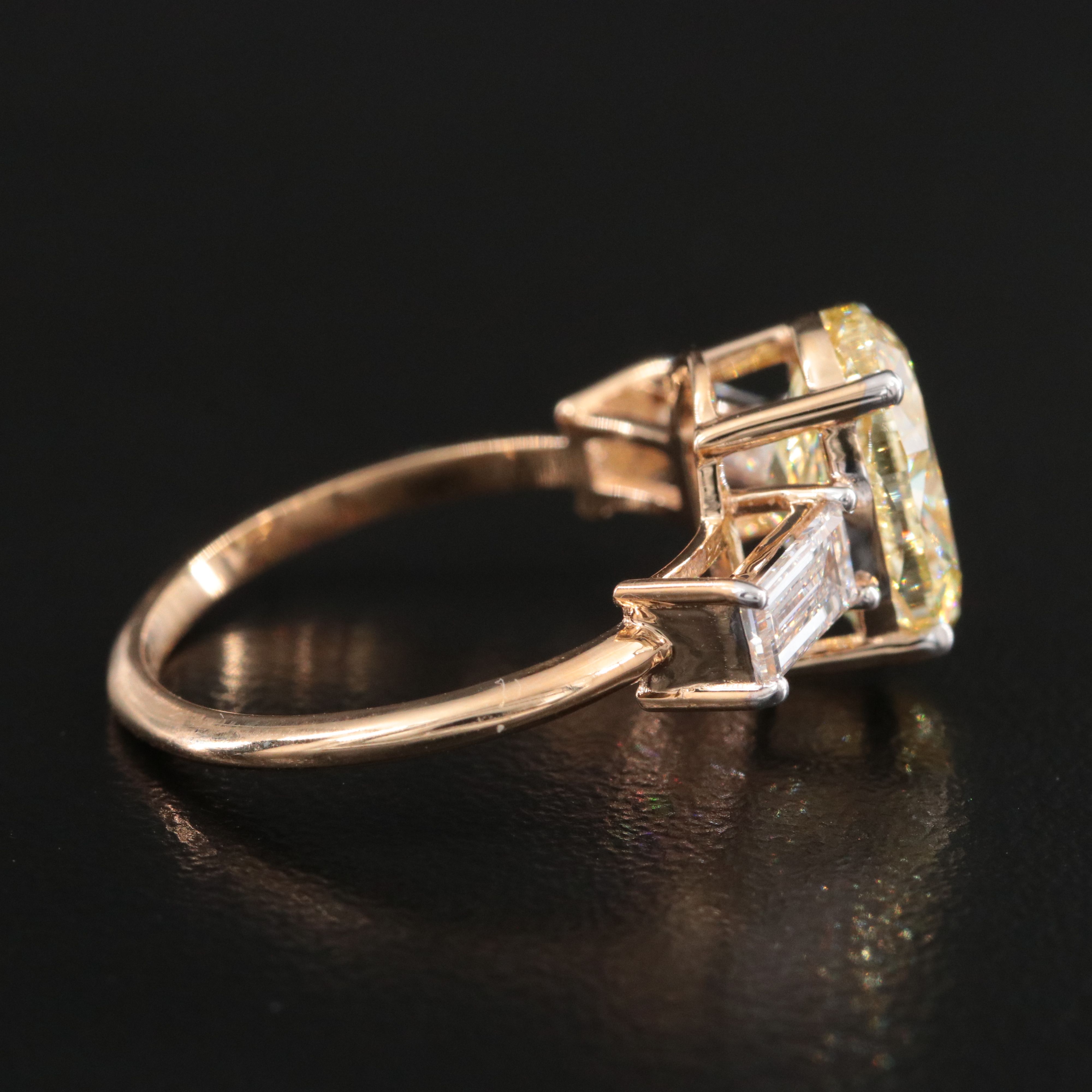 18K 3.85 CTW Lab Grown Diamond Ring w/ Fancy Intense Yellow Center & IGI Report