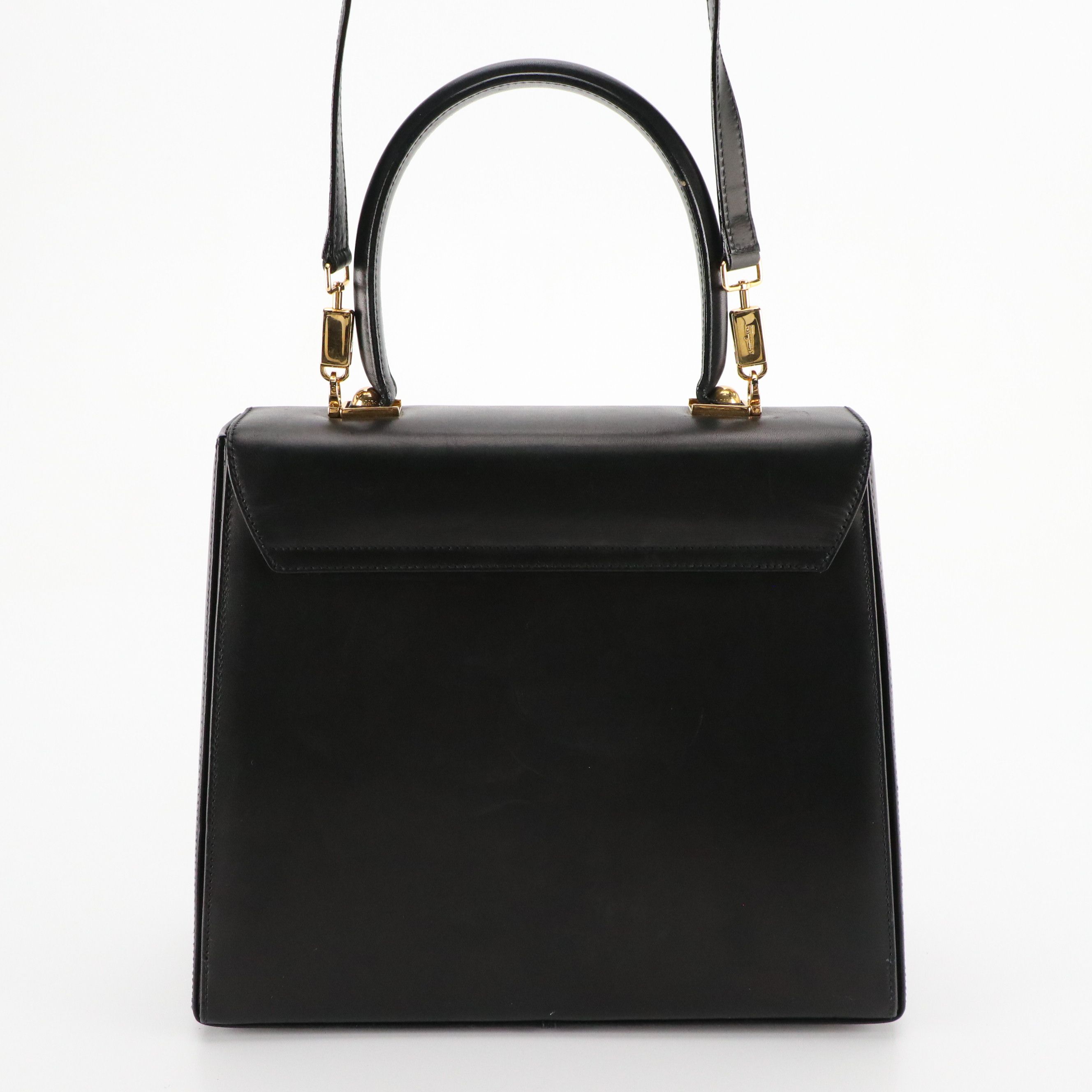 Salvatore Ferragamo Gancini Flap Structured Two-Way Bag in Black Calf Leather
