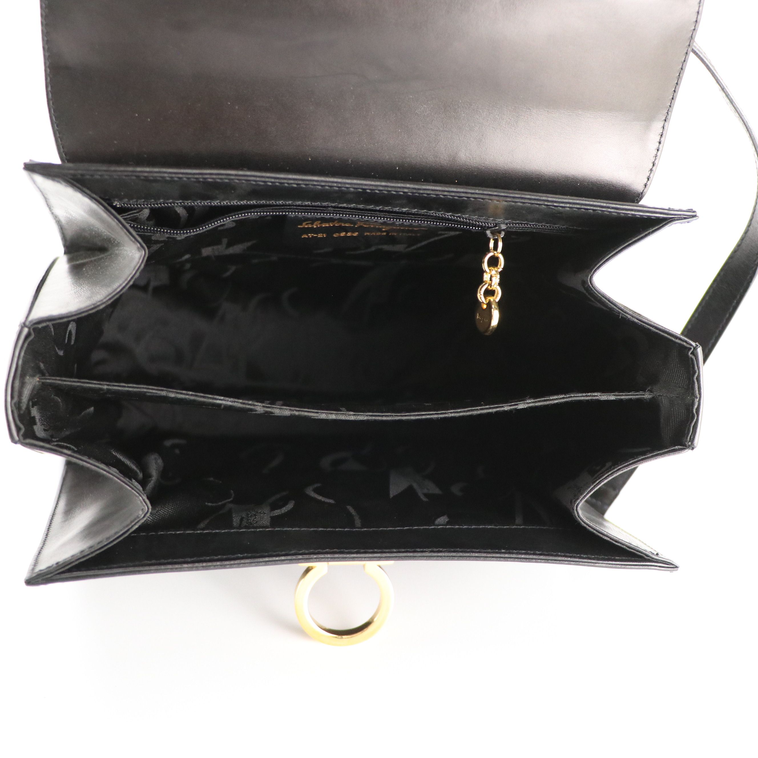 Salvatore Ferragamo Gancini Flap Structured Two-Way Bag in Black Calf Leather