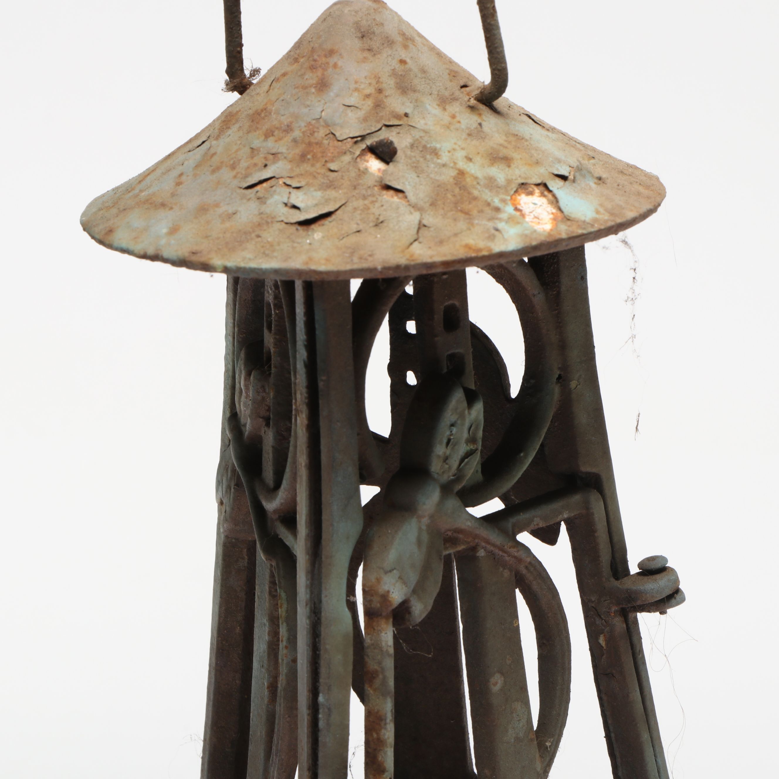 Harmony Hollow and Other Patinated Metal Wind Chimes with Lantern