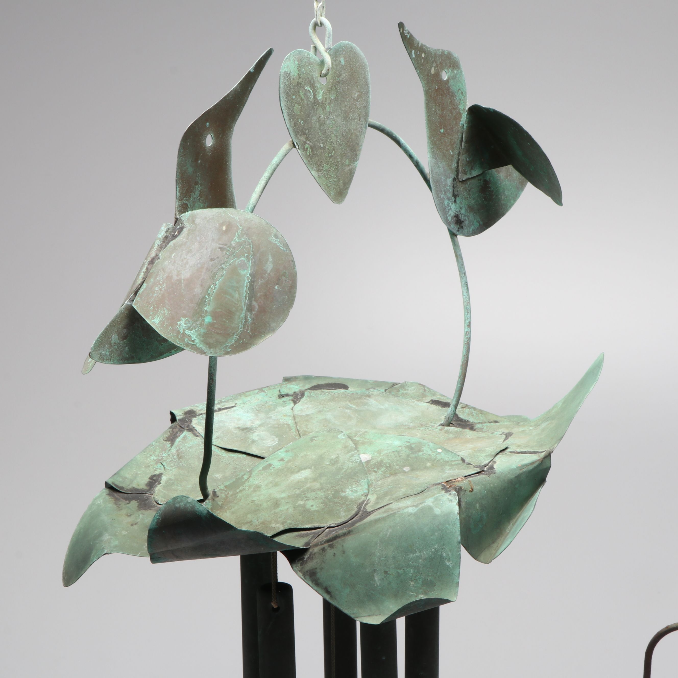 Harmony Hollow and Other Patinated Metal Wind Chimes with Lantern