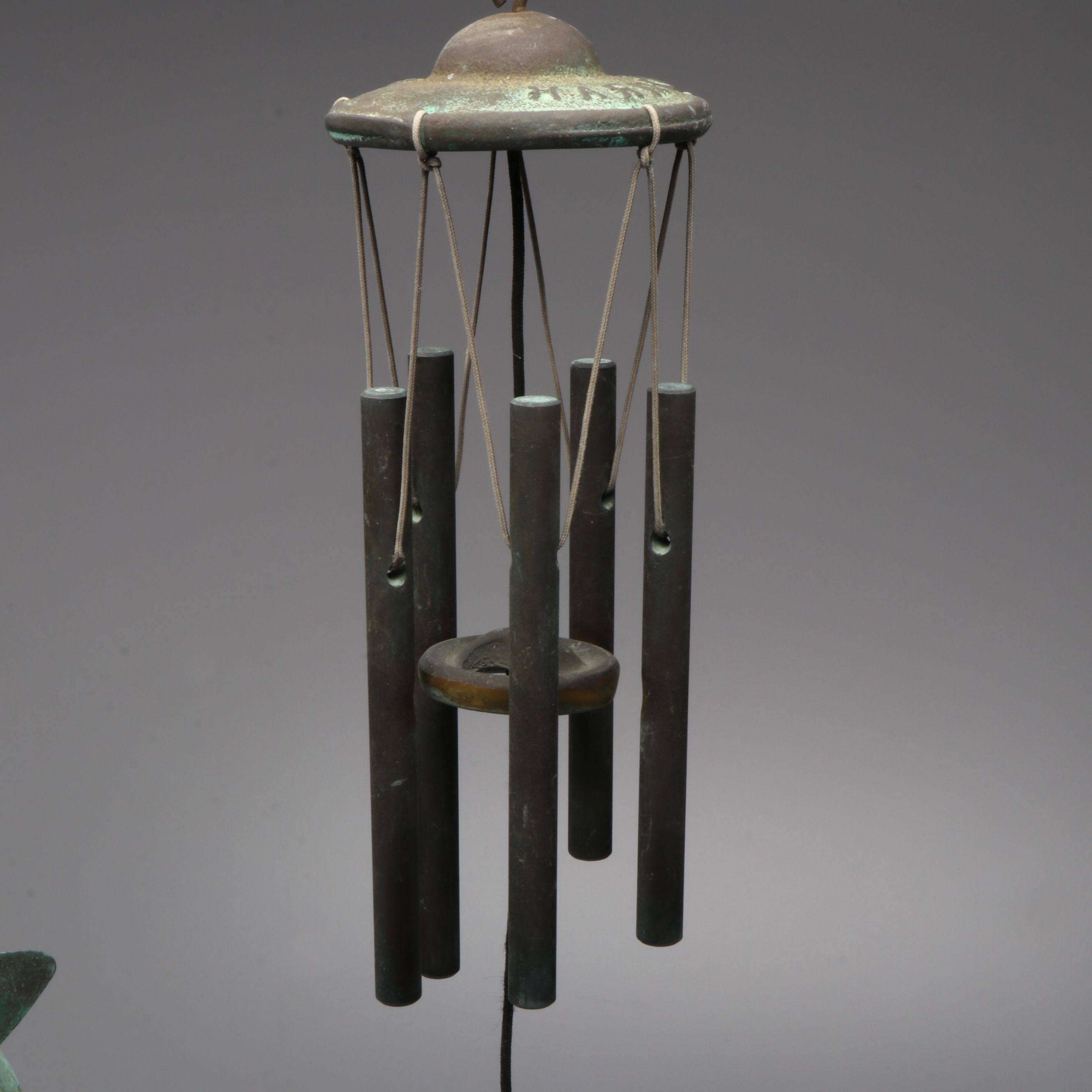 Harmony Hollow and Other Patinated Metal Wind Chimes with Lantern