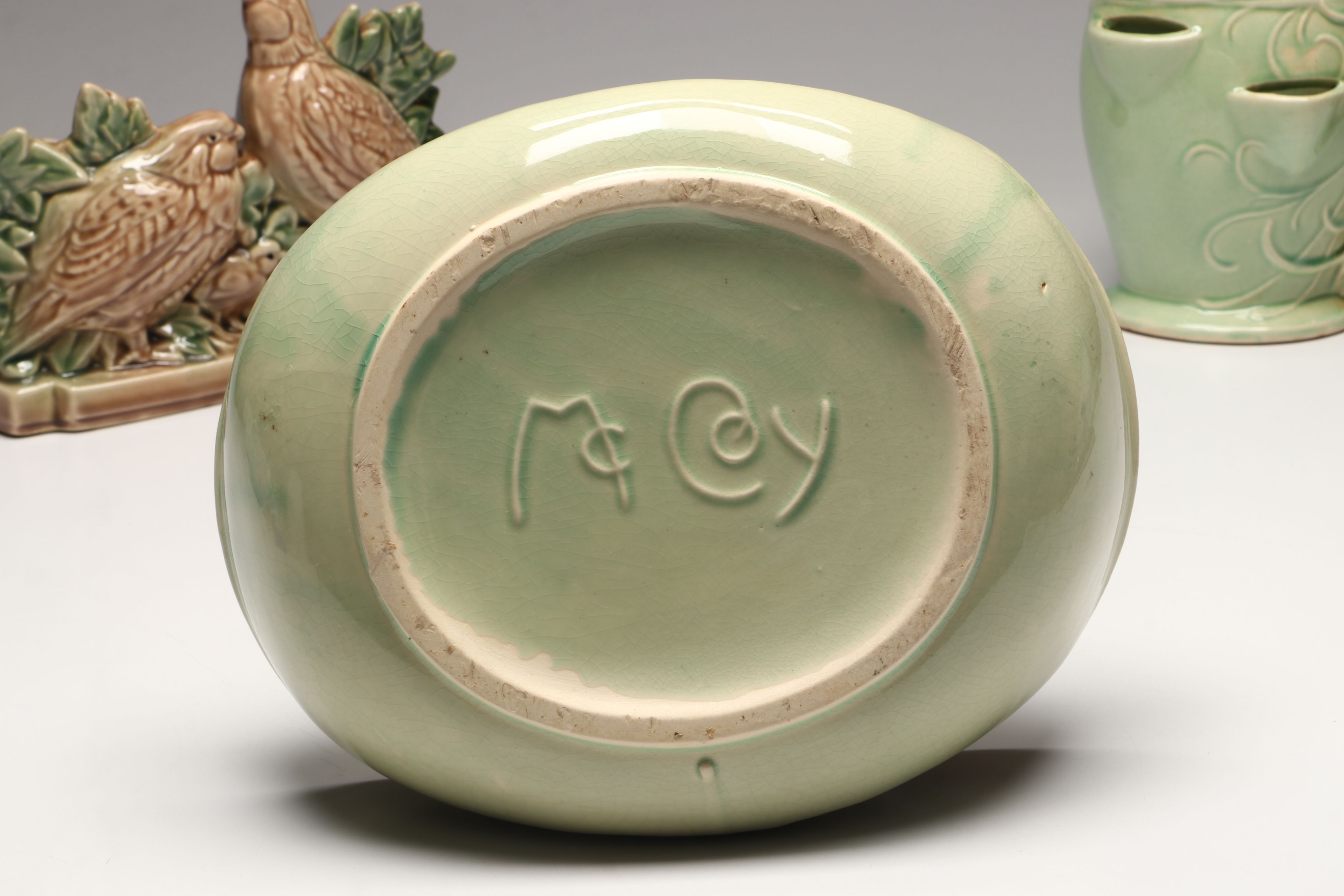 McCoy Bird On Flower Wall Pocket with More Vintage McCoy Vases and Planters