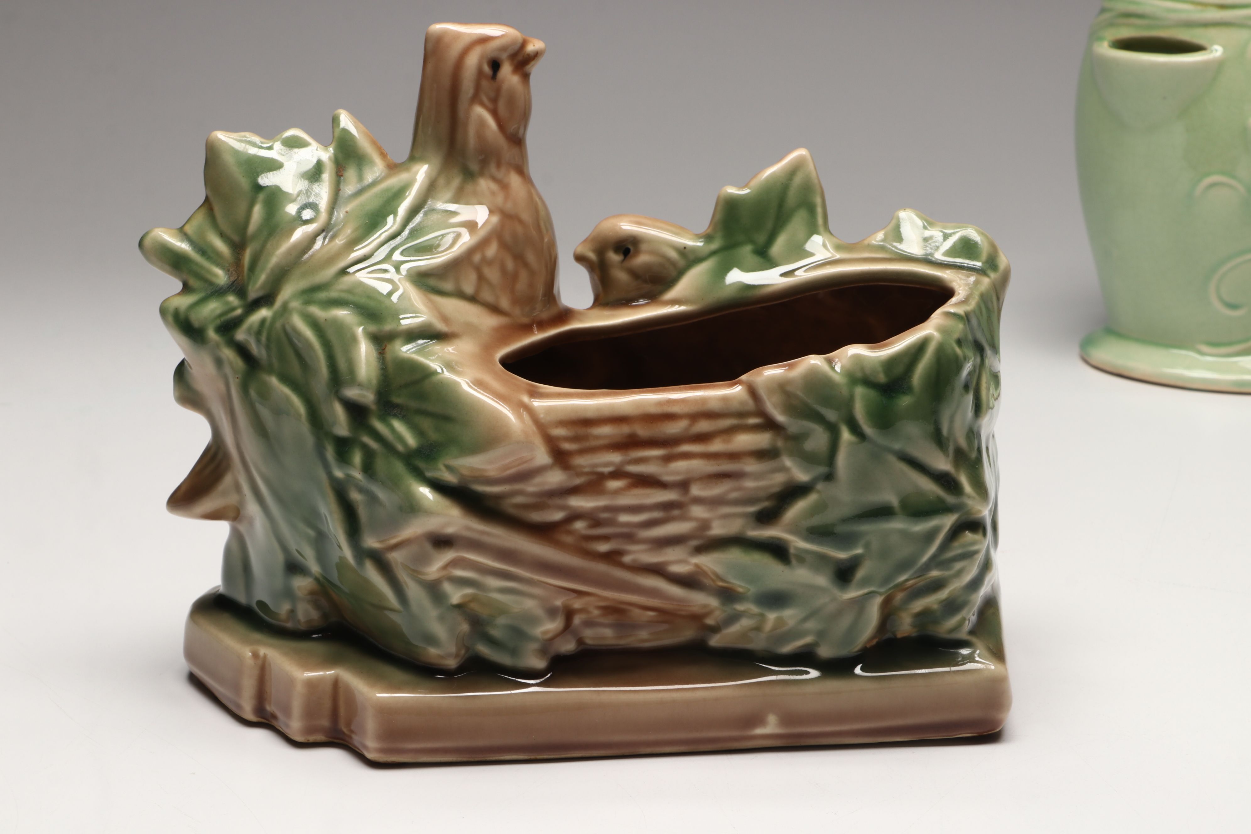 McCoy Bird On Flower Wall Pocket with More Vintage McCoy Vases and Planters