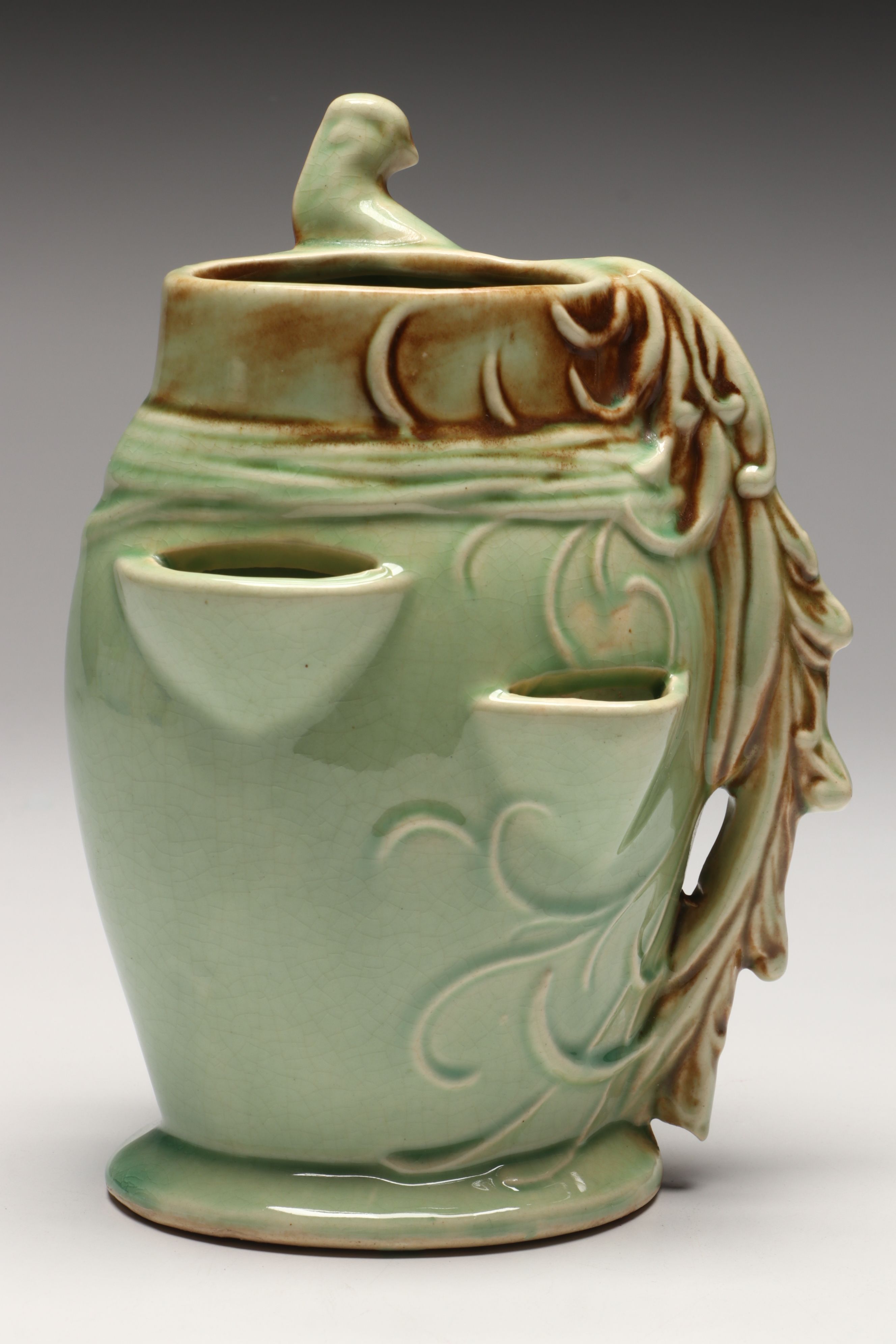 McCoy Bird On Flower Wall Pocket with More Vintage McCoy Vases and Planters