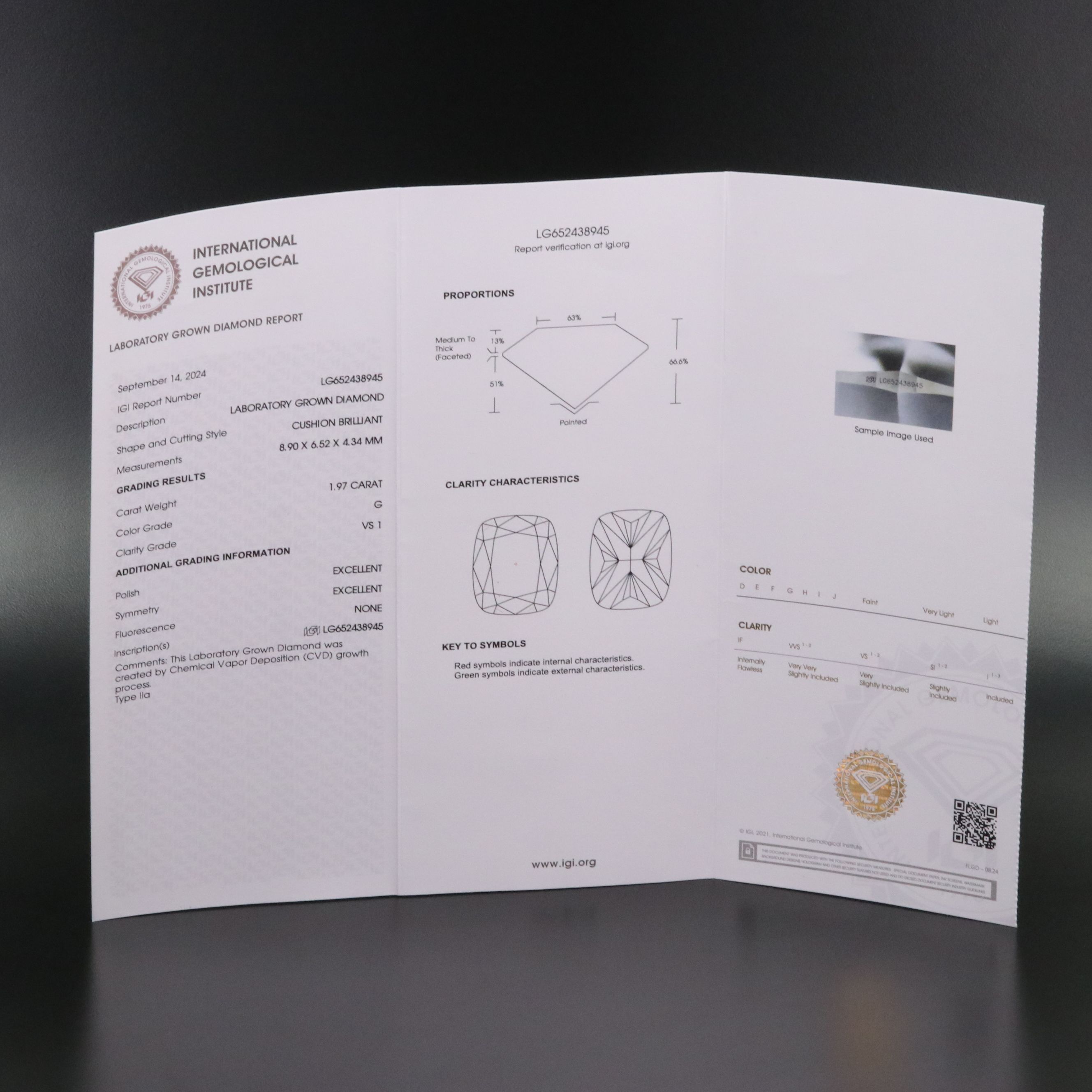 Loose 1.97 CT Lab Grown Diamond with IGI Report