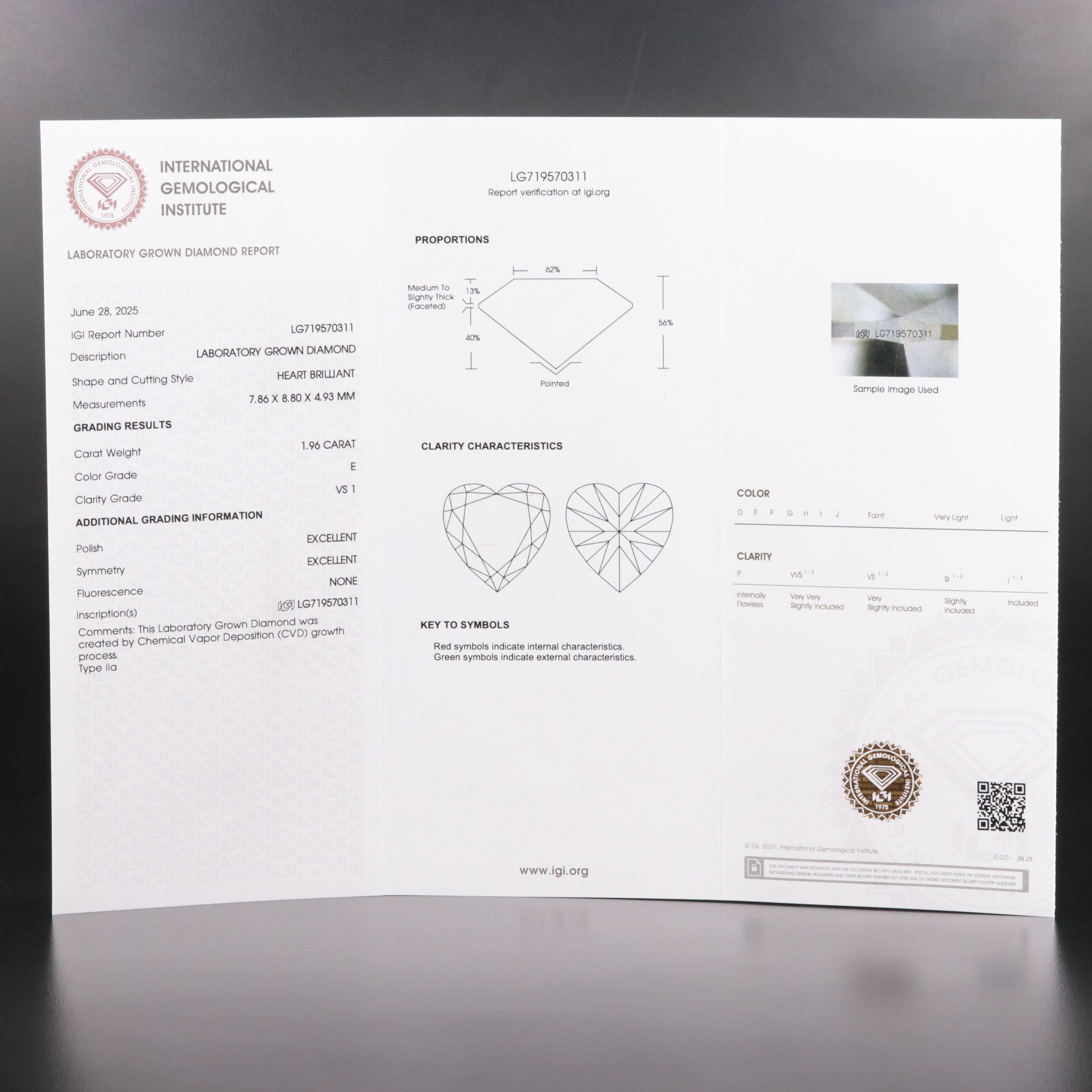 Loose 1.96 CT Lab Grown Diamond with IGI Report