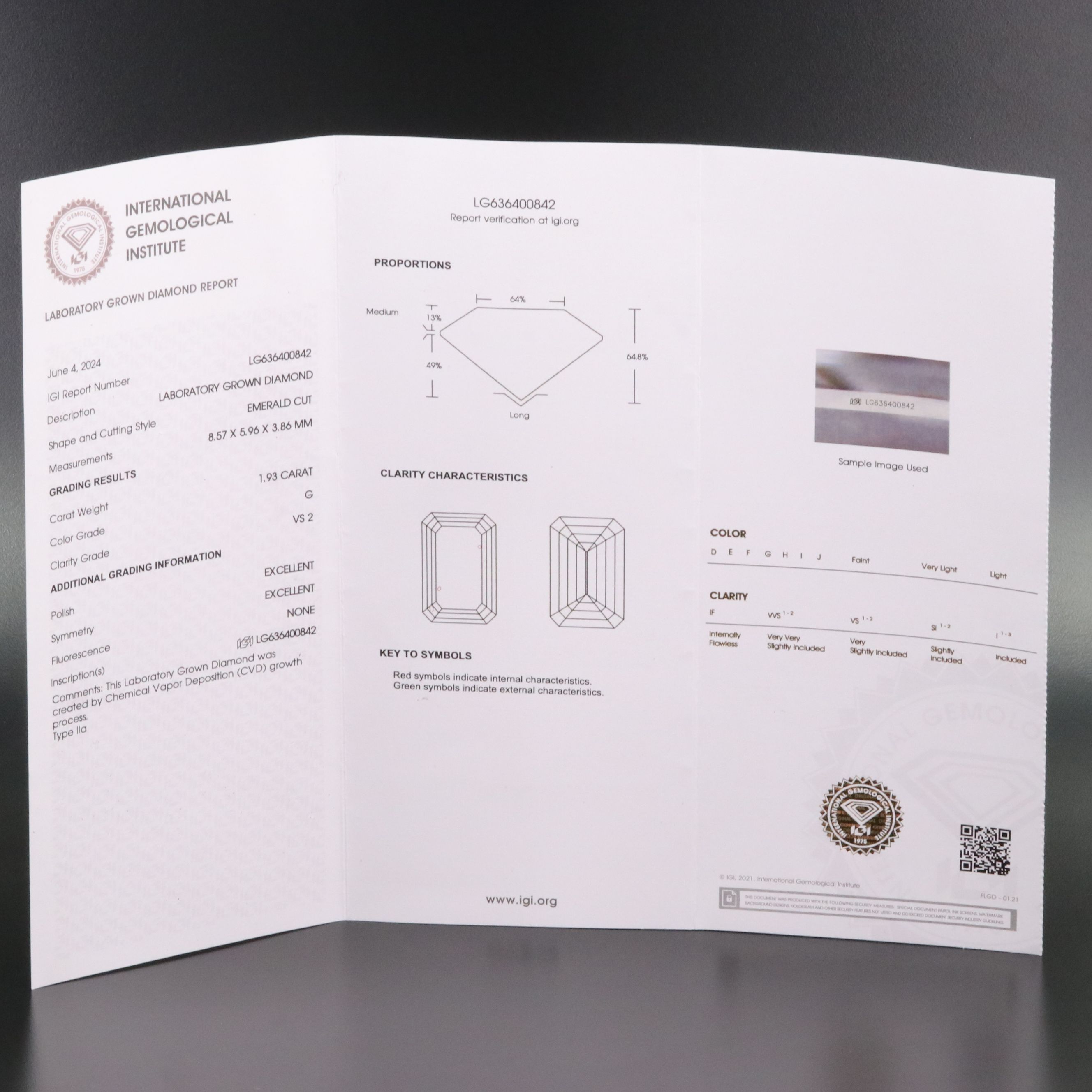 Loose 1.93 CT Lab Grown Diamond with IGI Report