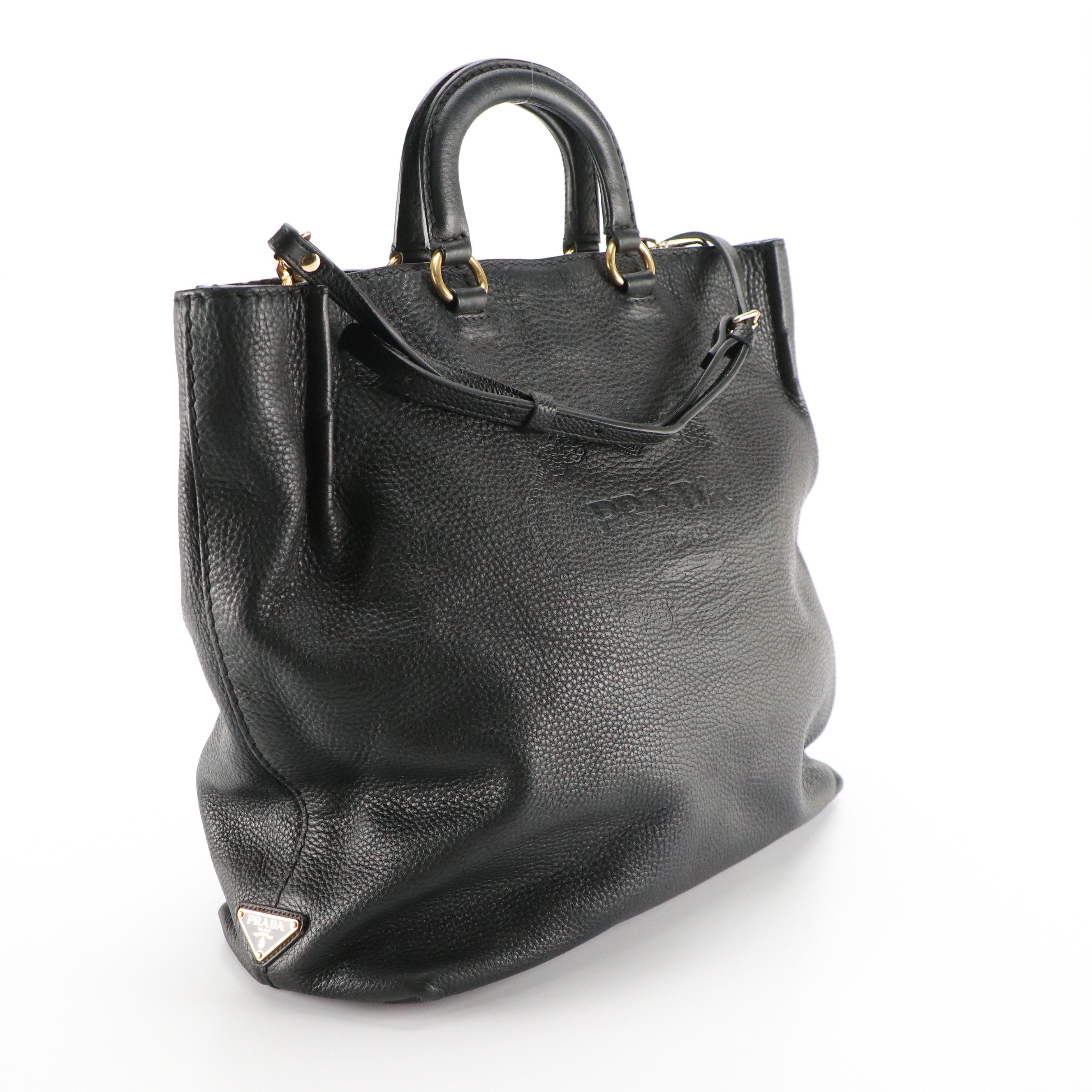 Prada Large Slouchy Two-Way Tote in Black Vitello Daino Leather