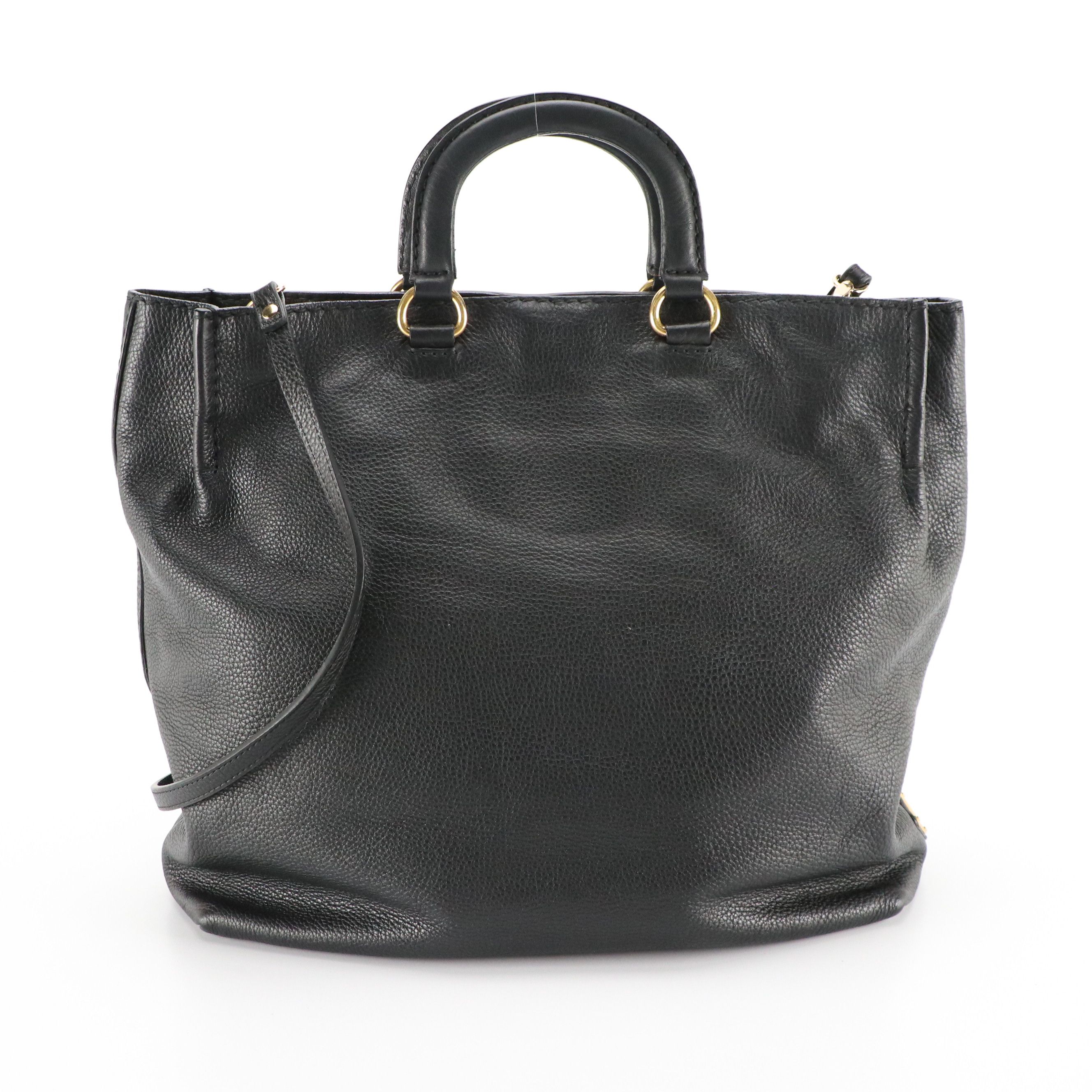 Prada Large Slouchy Two-Way Tote in Black Vitello Daino Leather