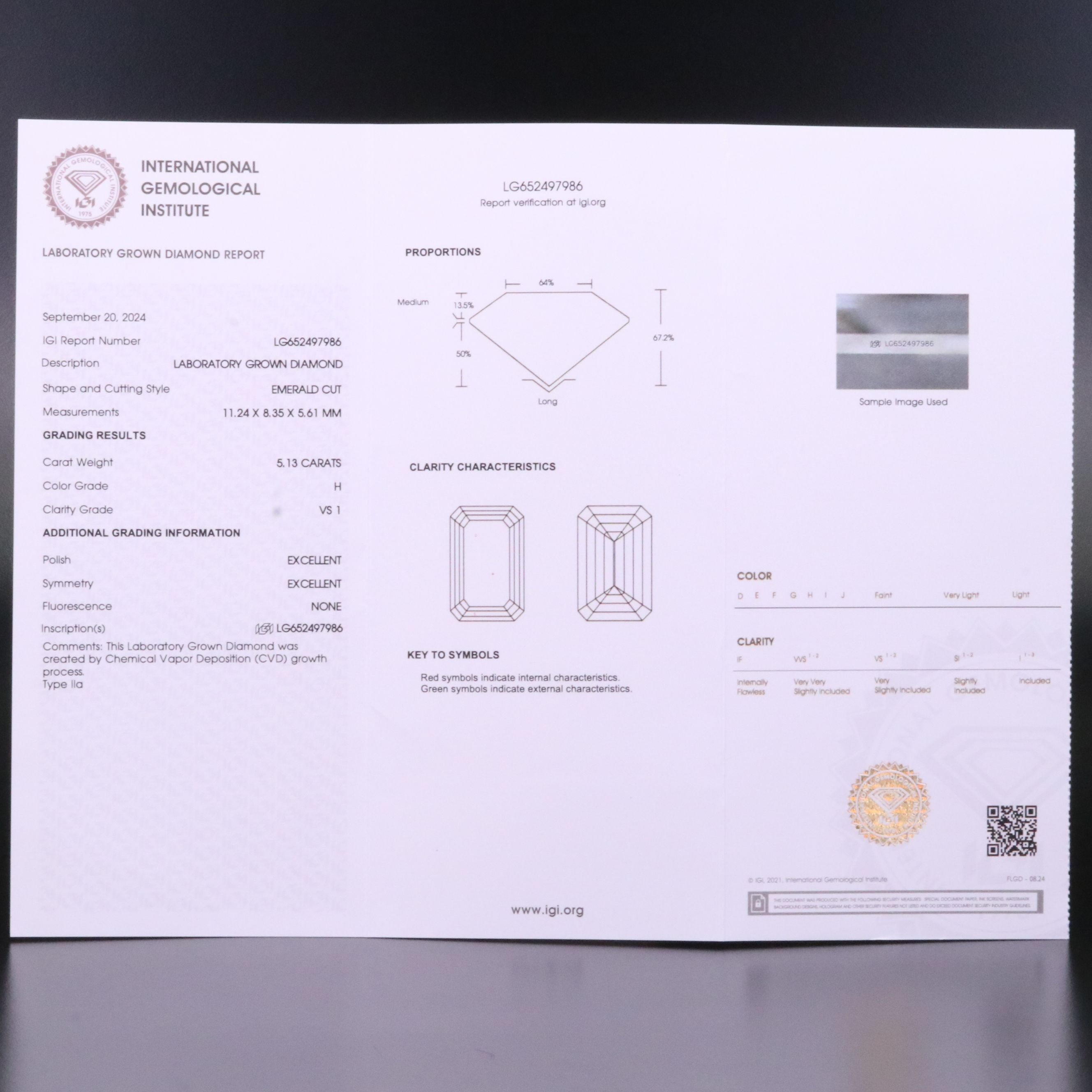 Loose 5.13 CT Lab Grown Diamond with IGI Report