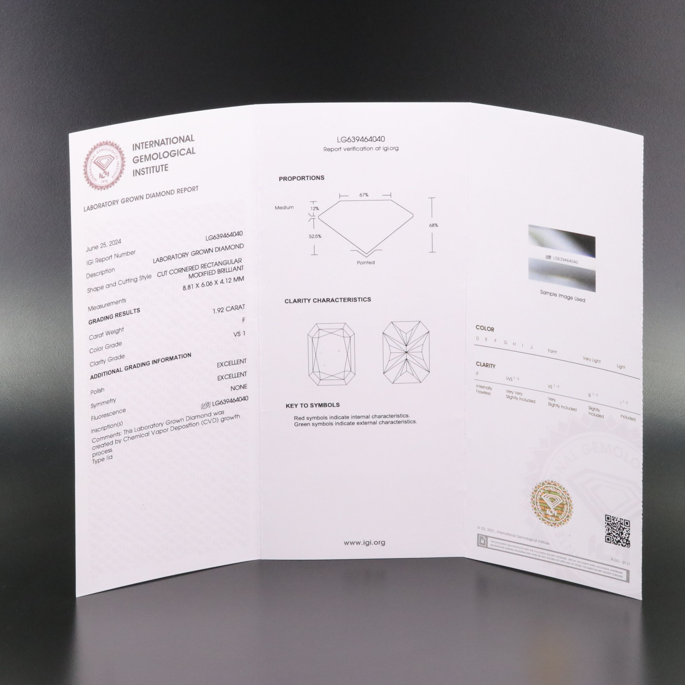 Loose 1.92 CT Lab Grown Diamond with IGI Report