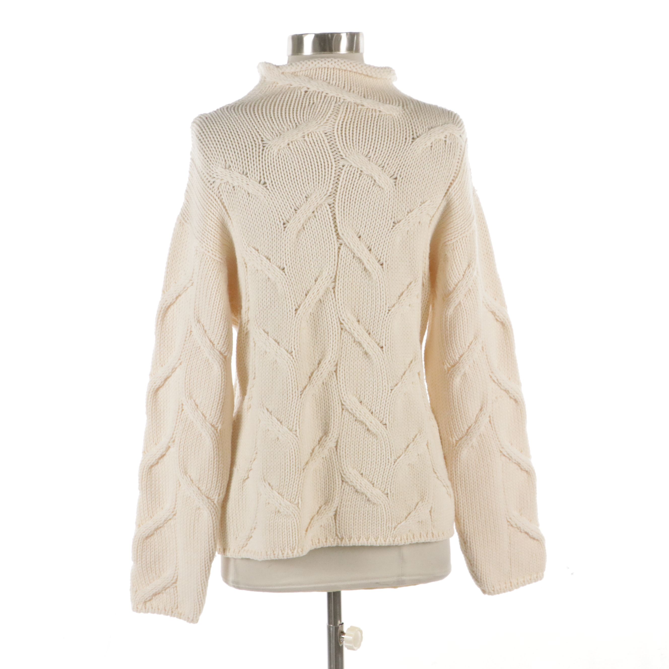 Chanel Cream Knit Wool Mock Neck Sweater