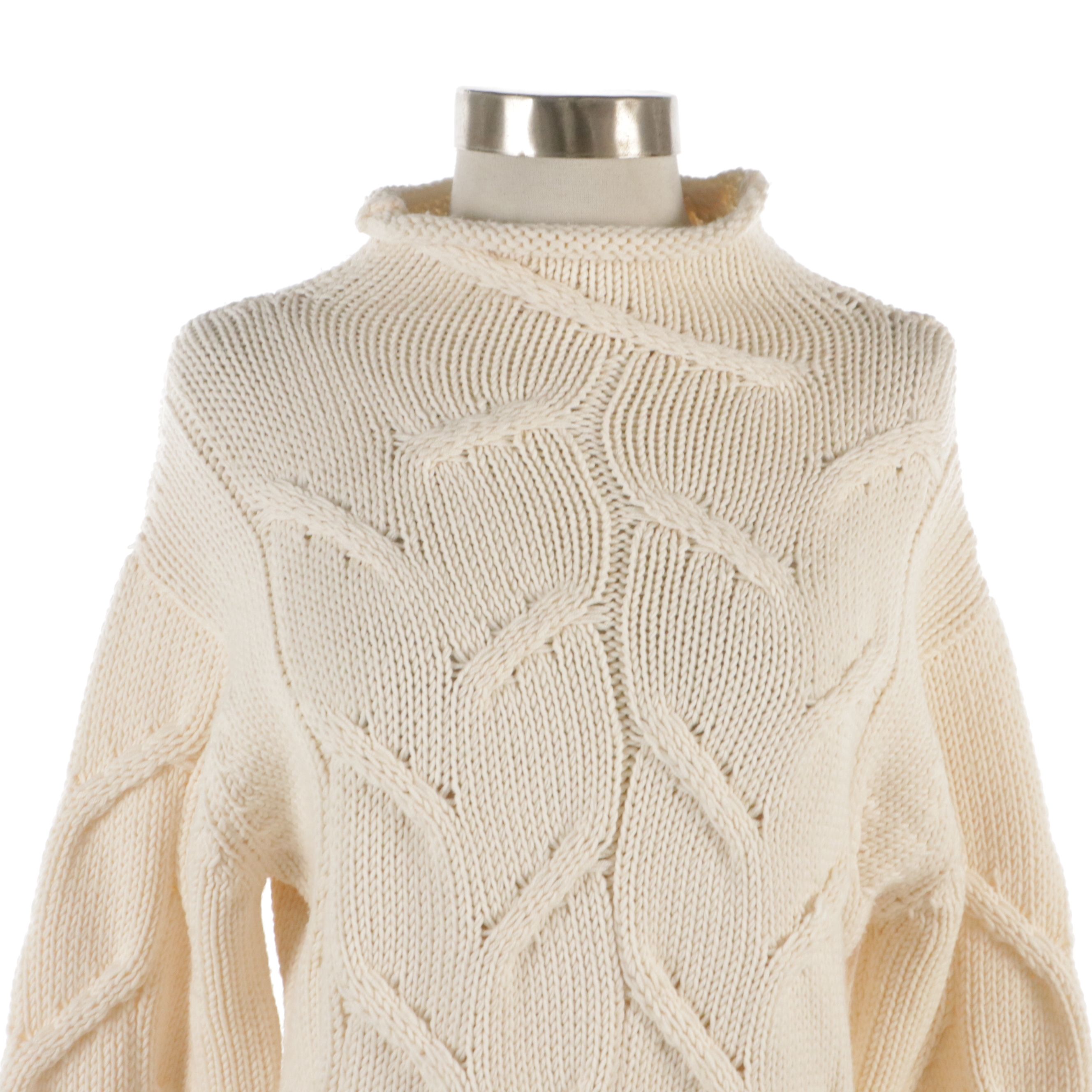 Chanel Cream Knit Wool Mock Neck Sweater