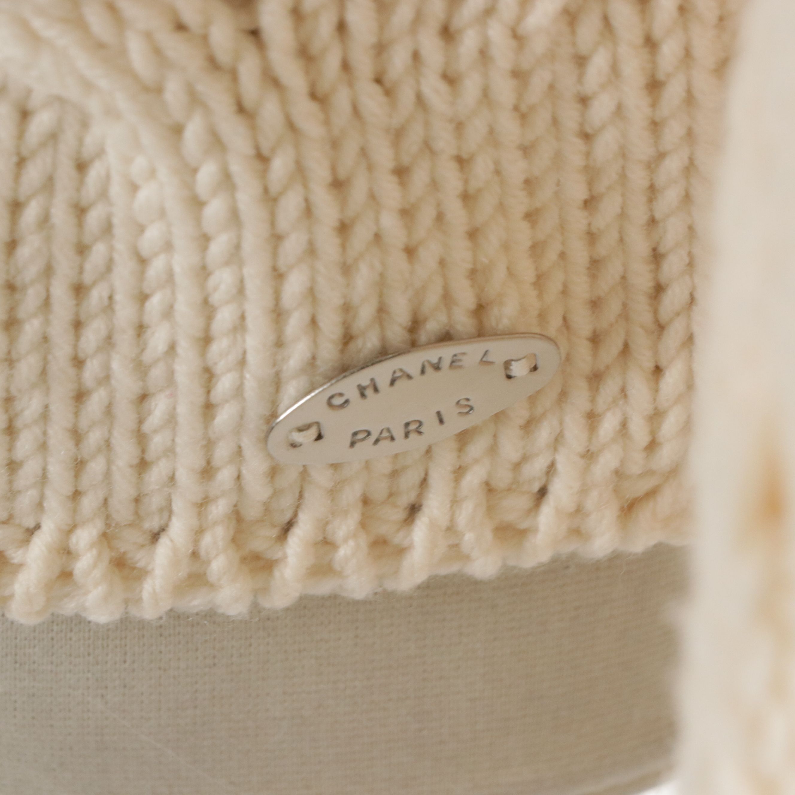 Chanel Cream Knit Wool Mock Neck Sweater