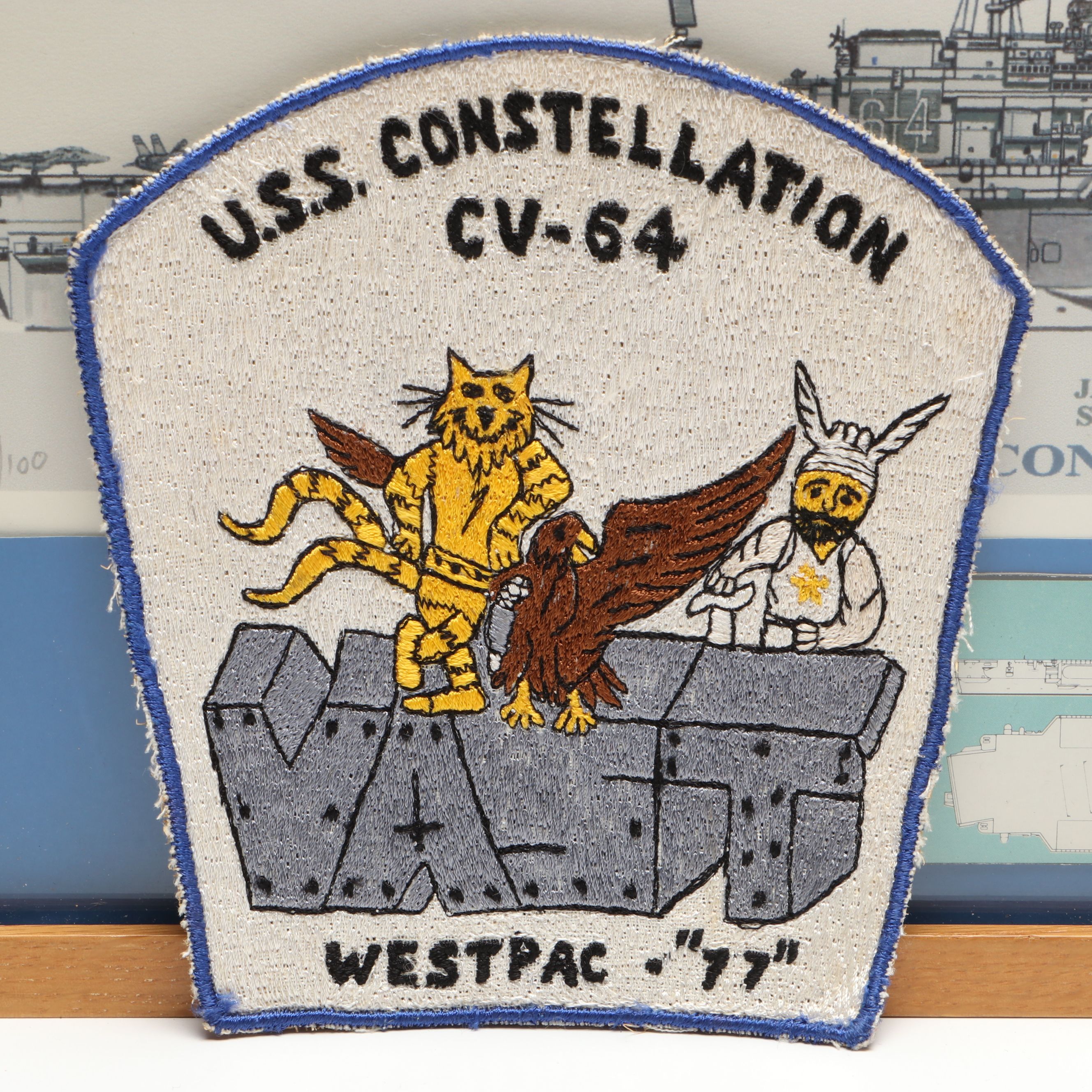 U.S.S. Constellation Print, Patch and Hat with F-4J Phantom II Figurine