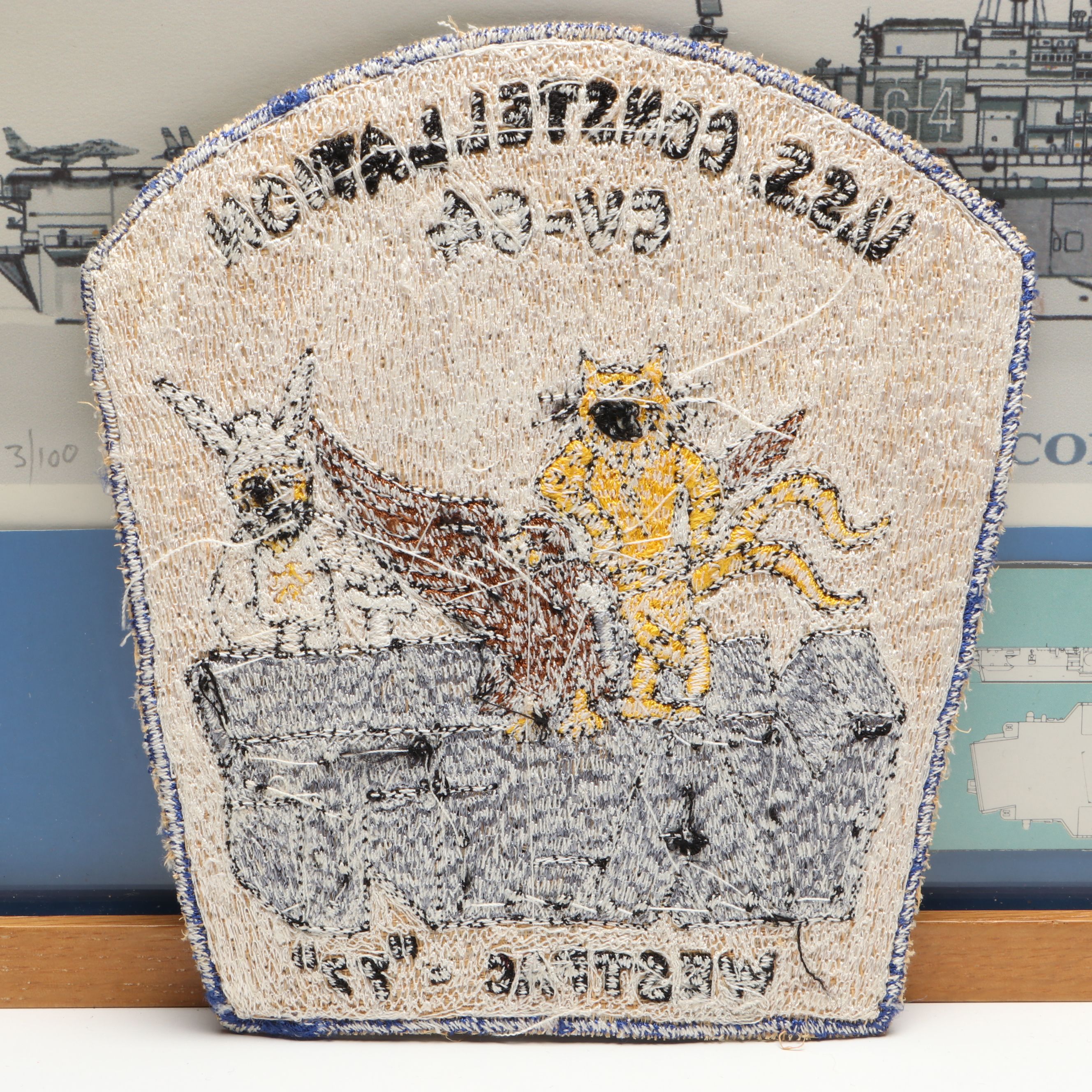 U.S.S. Constellation Print, Patch and Hat with F-4J Phantom II Figurine