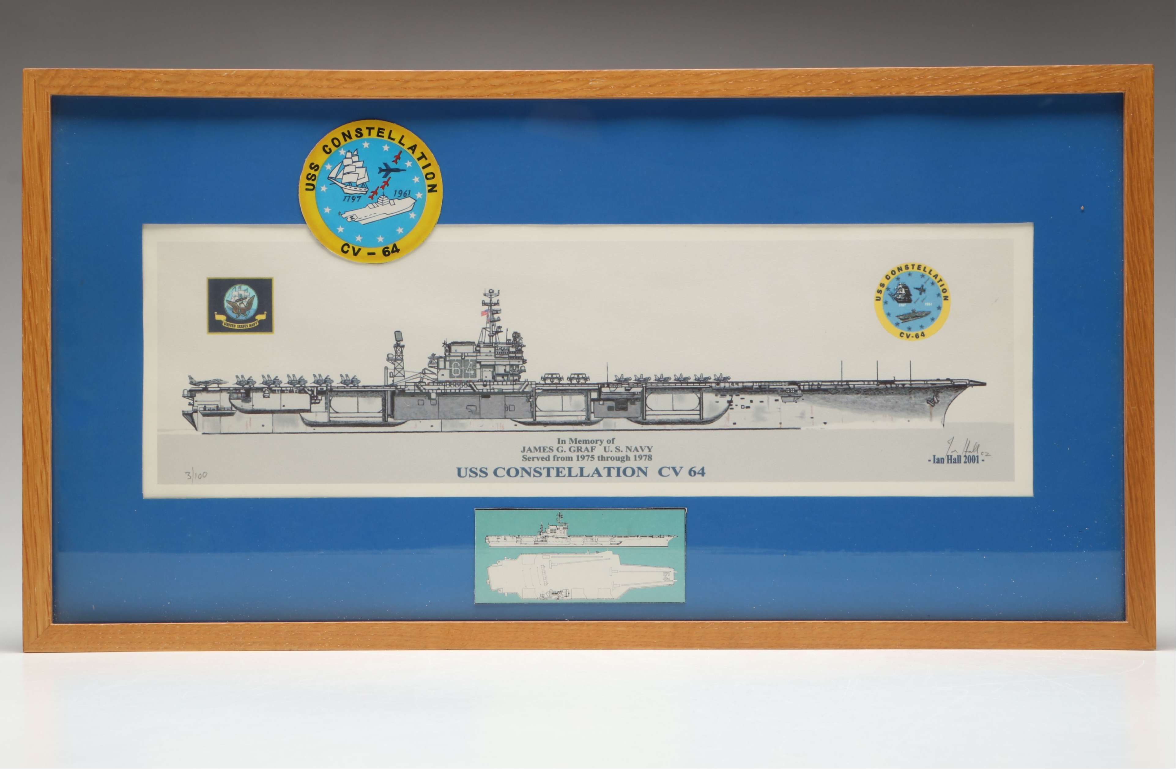 U.S.S. Constellation Print, Patch and Hat with F-4J Phantom II Figurine