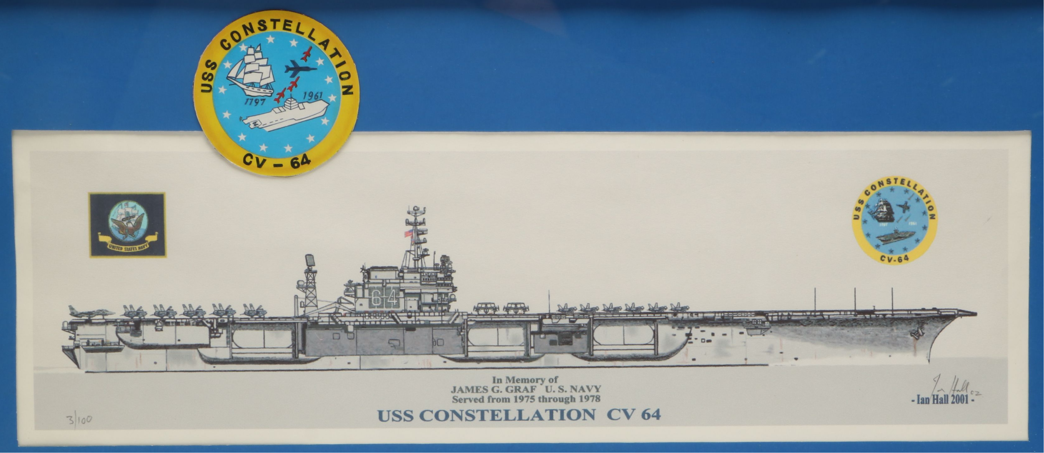 U.S.S. Constellation Print, Patch and Hat with F-4J Phantom II Figurine