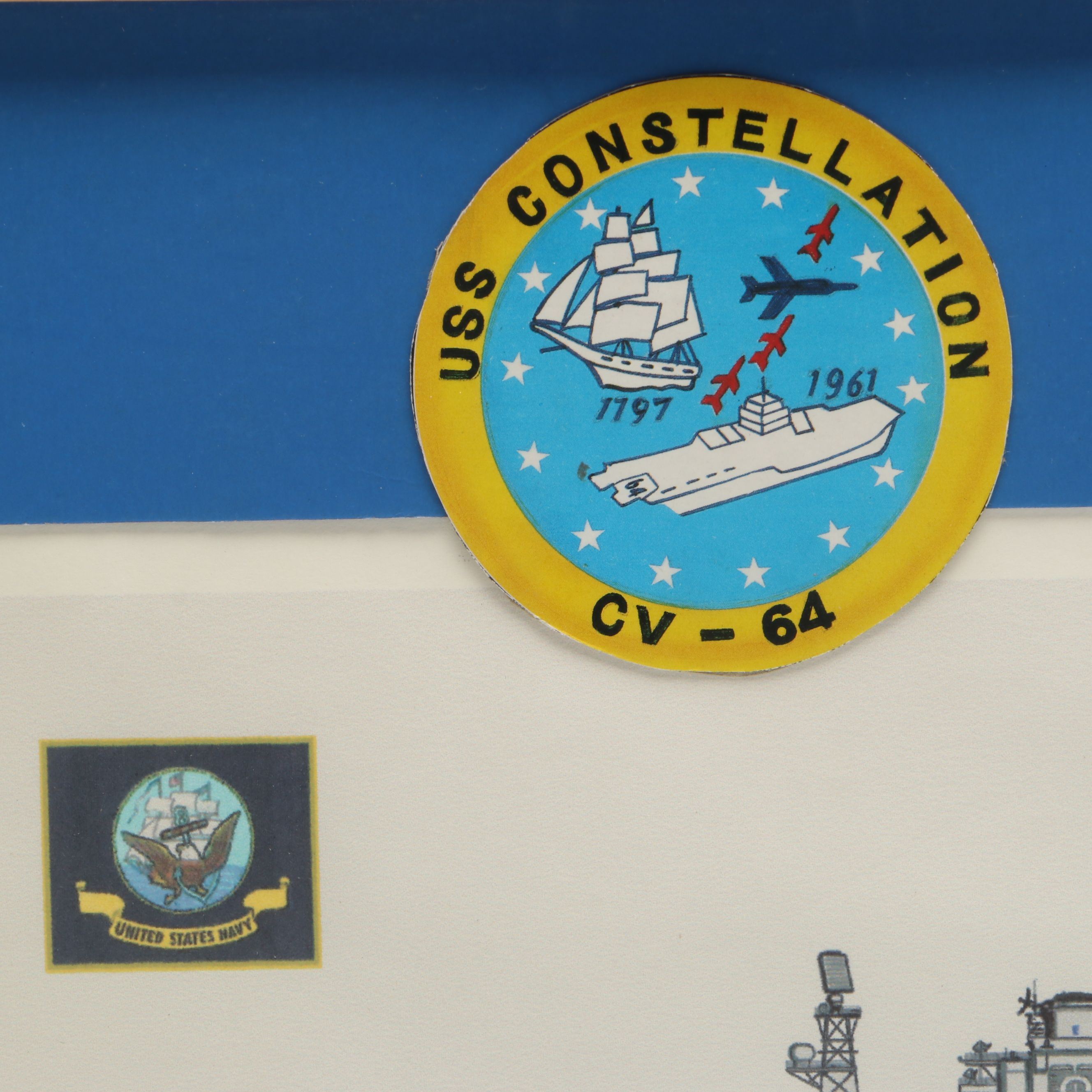 U.S.S. Constellation Print, Patch and Hat with F-4J Phantom II Figurine