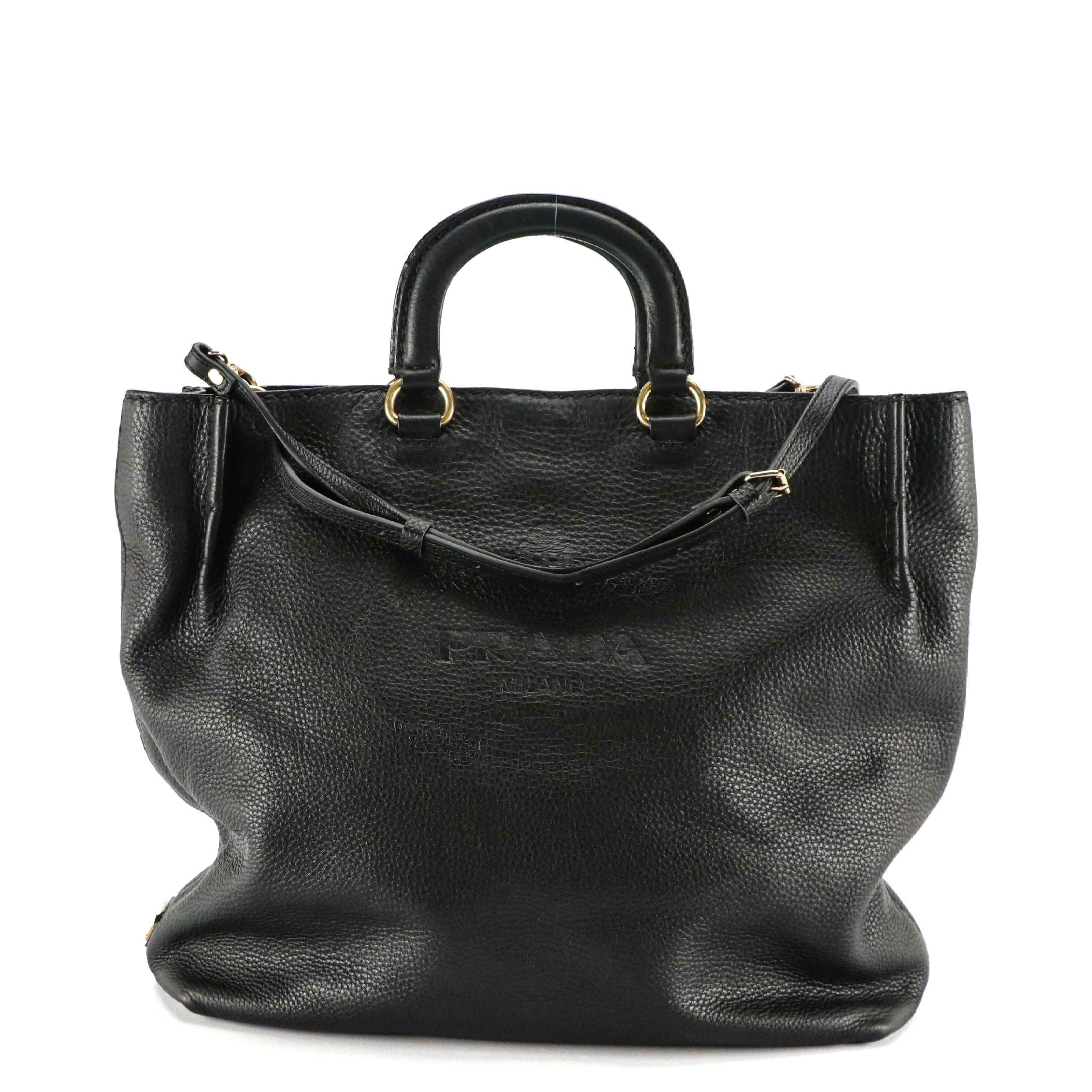 Prada Large Slouchy Two-Way Tote in Black Vitello Daino Leather