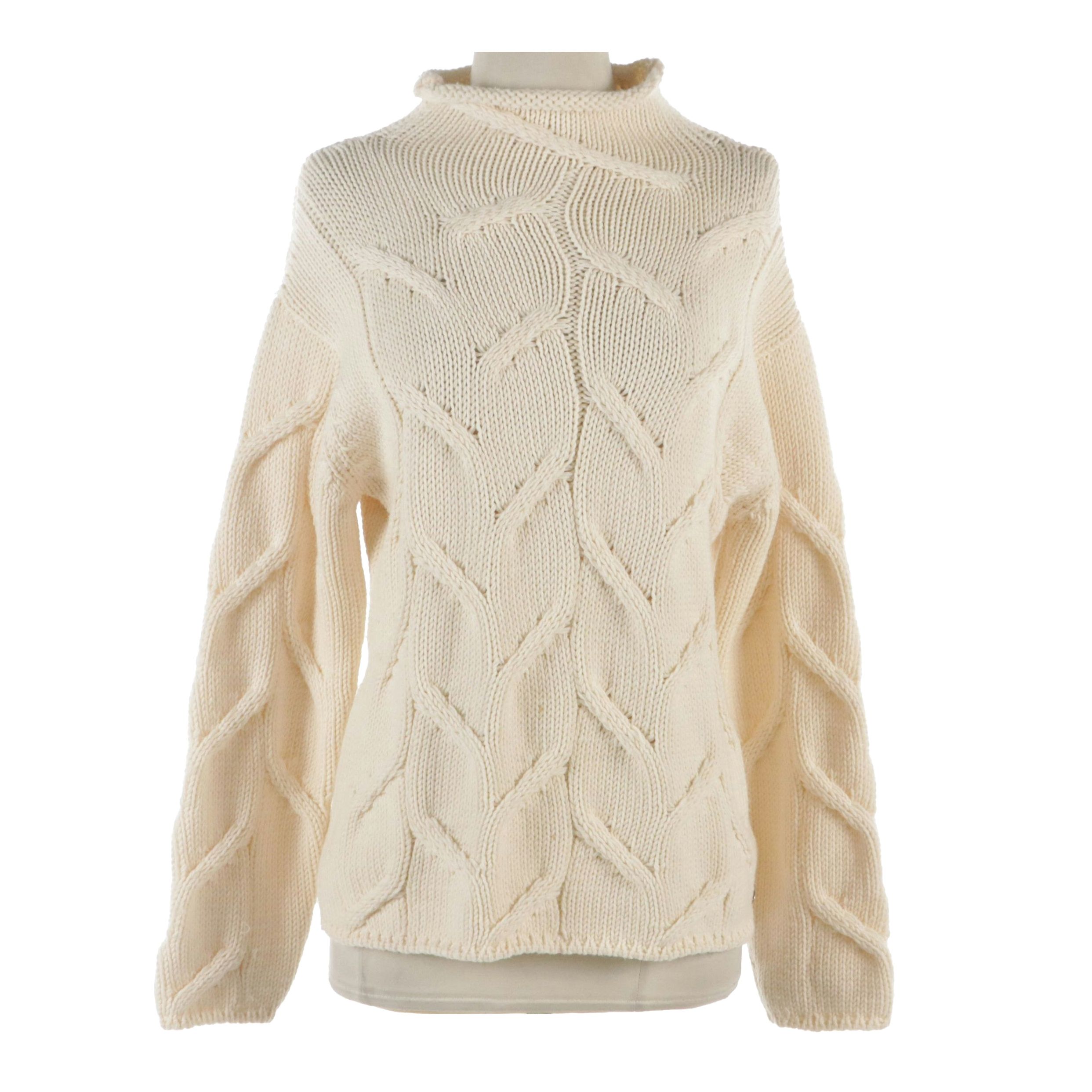 Chanel Cream Knit Wool Mock Neck Sweater