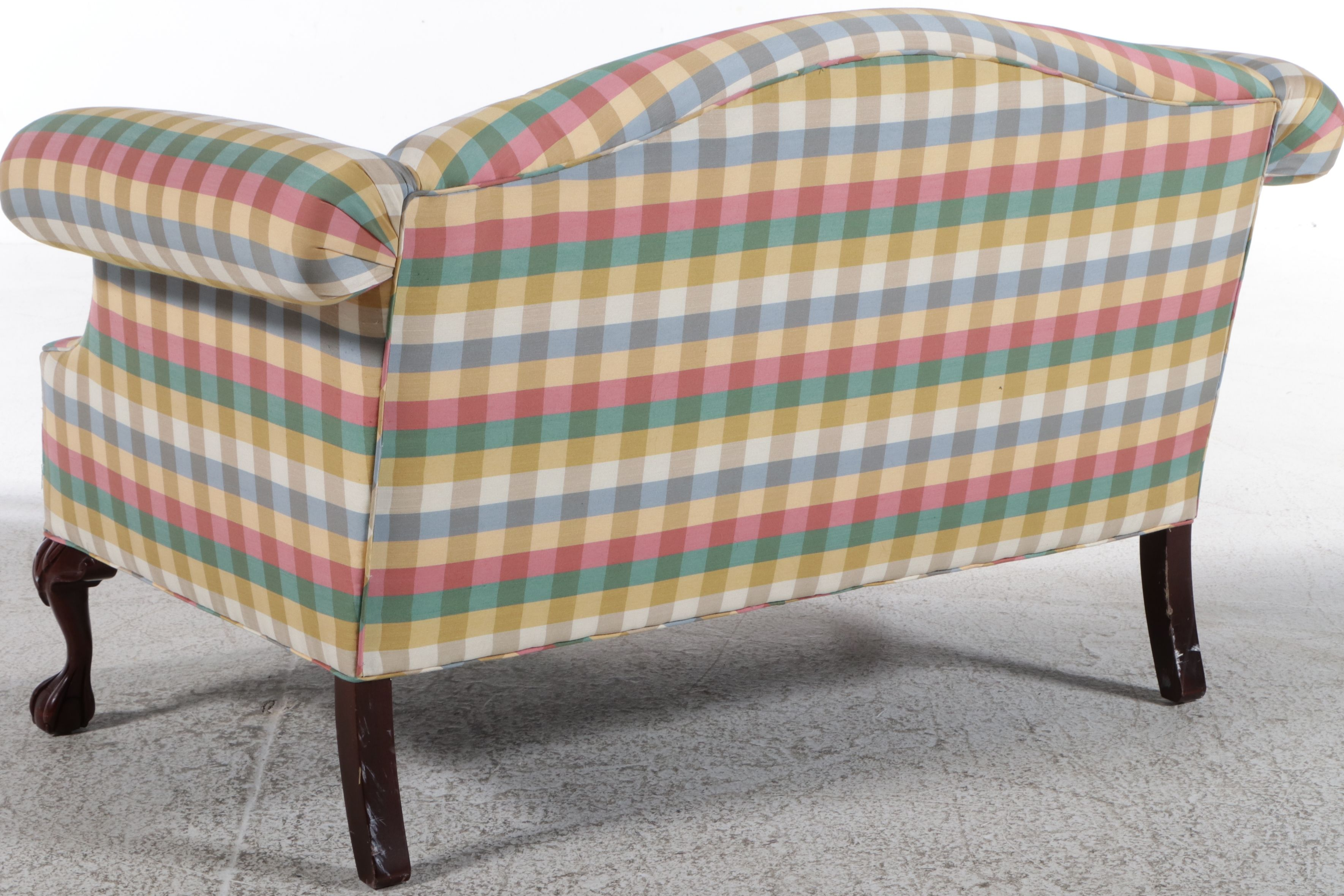 Hunt Galleries Chippendale Style Plaid Upholstered Settee