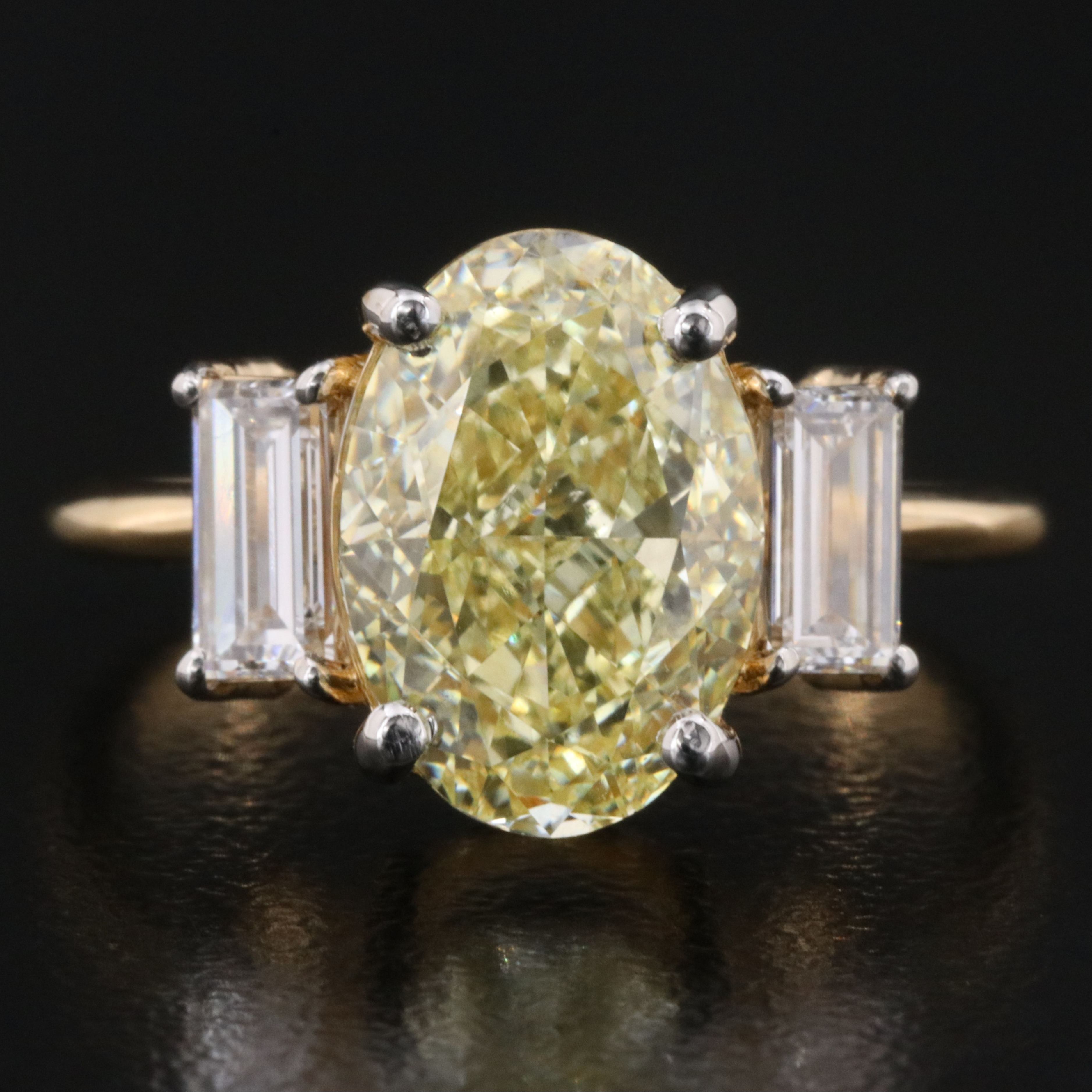 18K 3.53 CTW Lab Grown Diamond Ring with Fancy Yellow Center and IGI Report