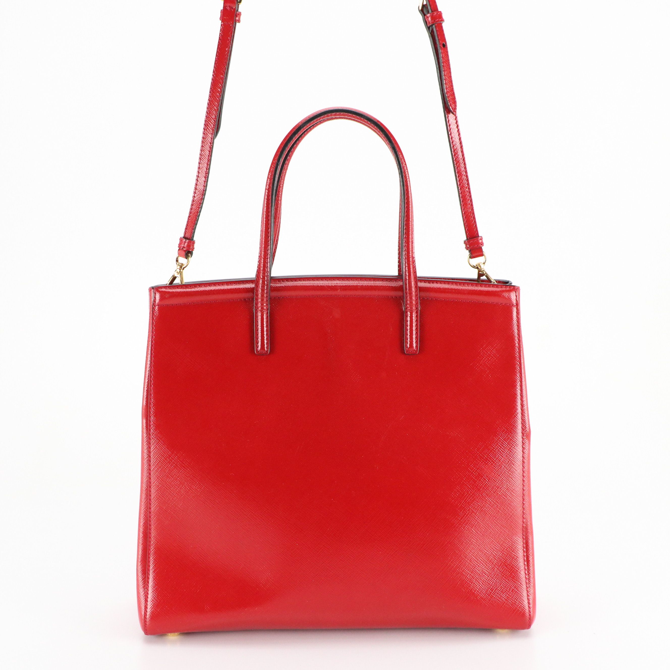 Prada Vertical Shopping Two-Way Tote in Red Patent Saffiano Leather
