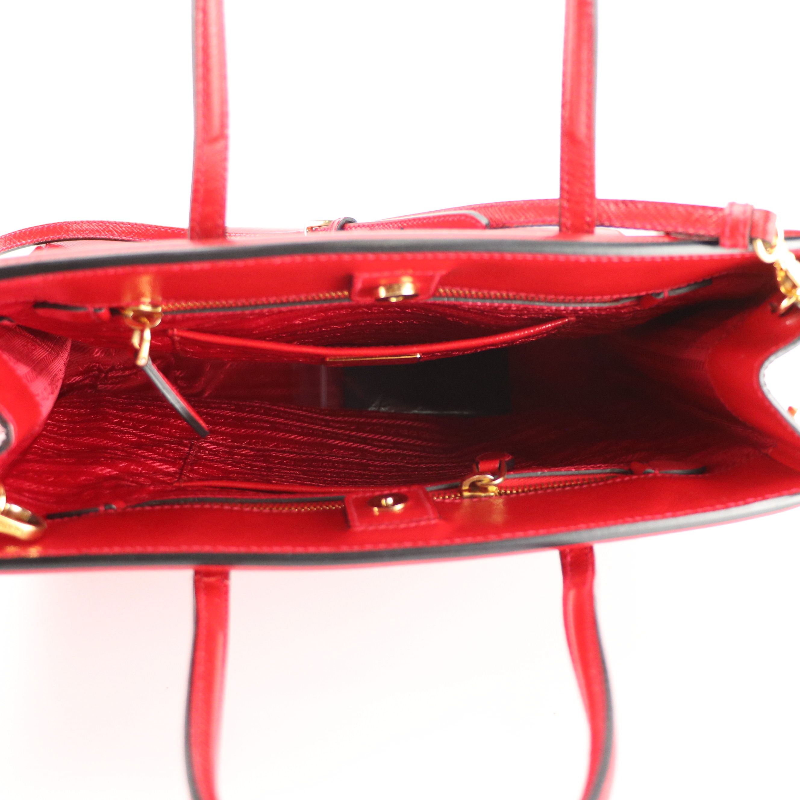Prada Vertical Shopping Two-Way Tote in Red Patent Saffiano Leather