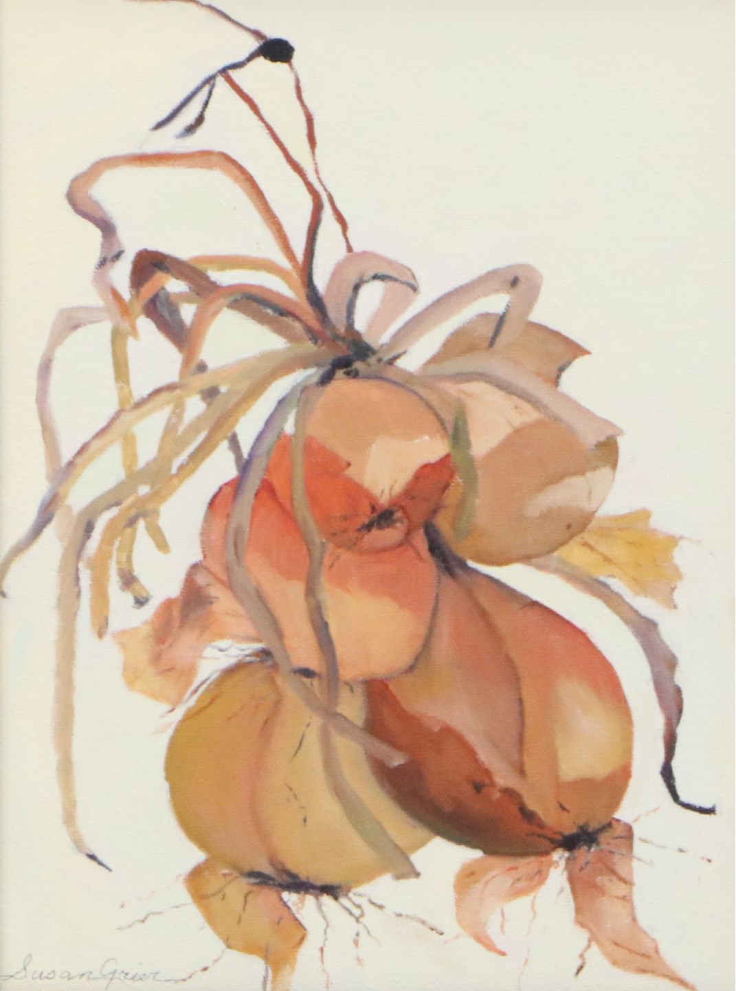Susan Grier Oil Painting of Harvested Root Vegetables, Late 20th Century