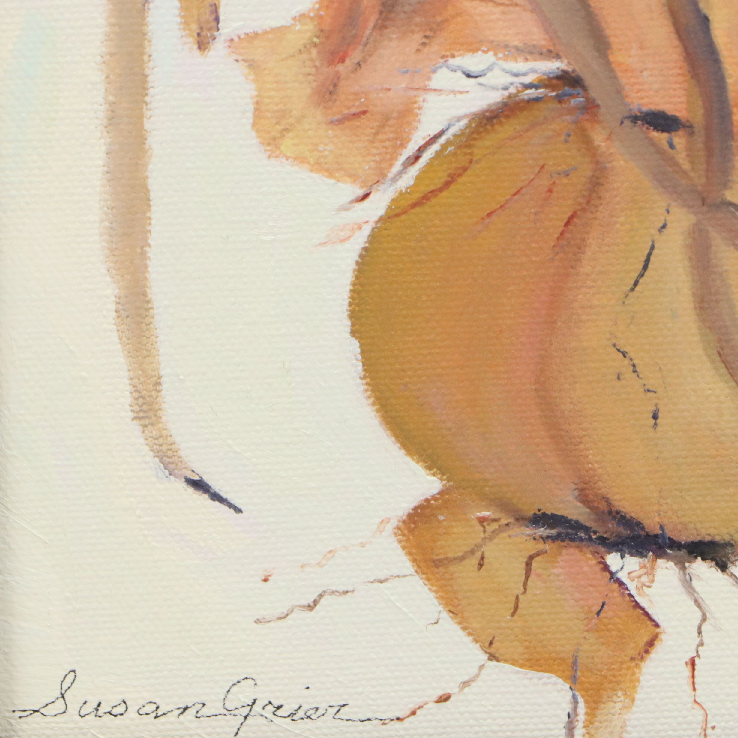 Susan Grier Oil Painting of Harvested Root Vegetables, Late 20th Century