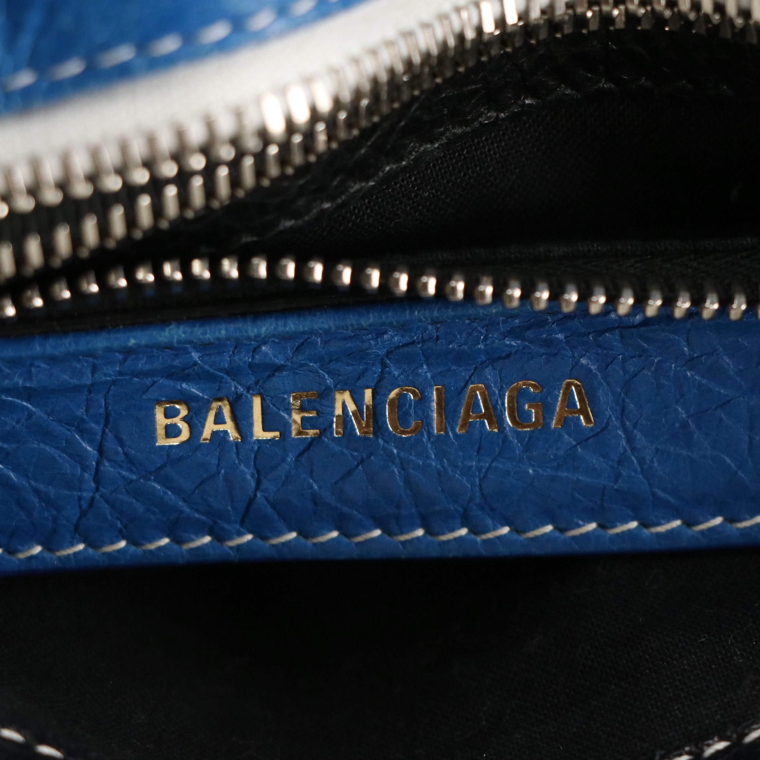 Balenciaga Bazar Fringe Two-Way Tote in Blue, Black & White Distressed Goatskin