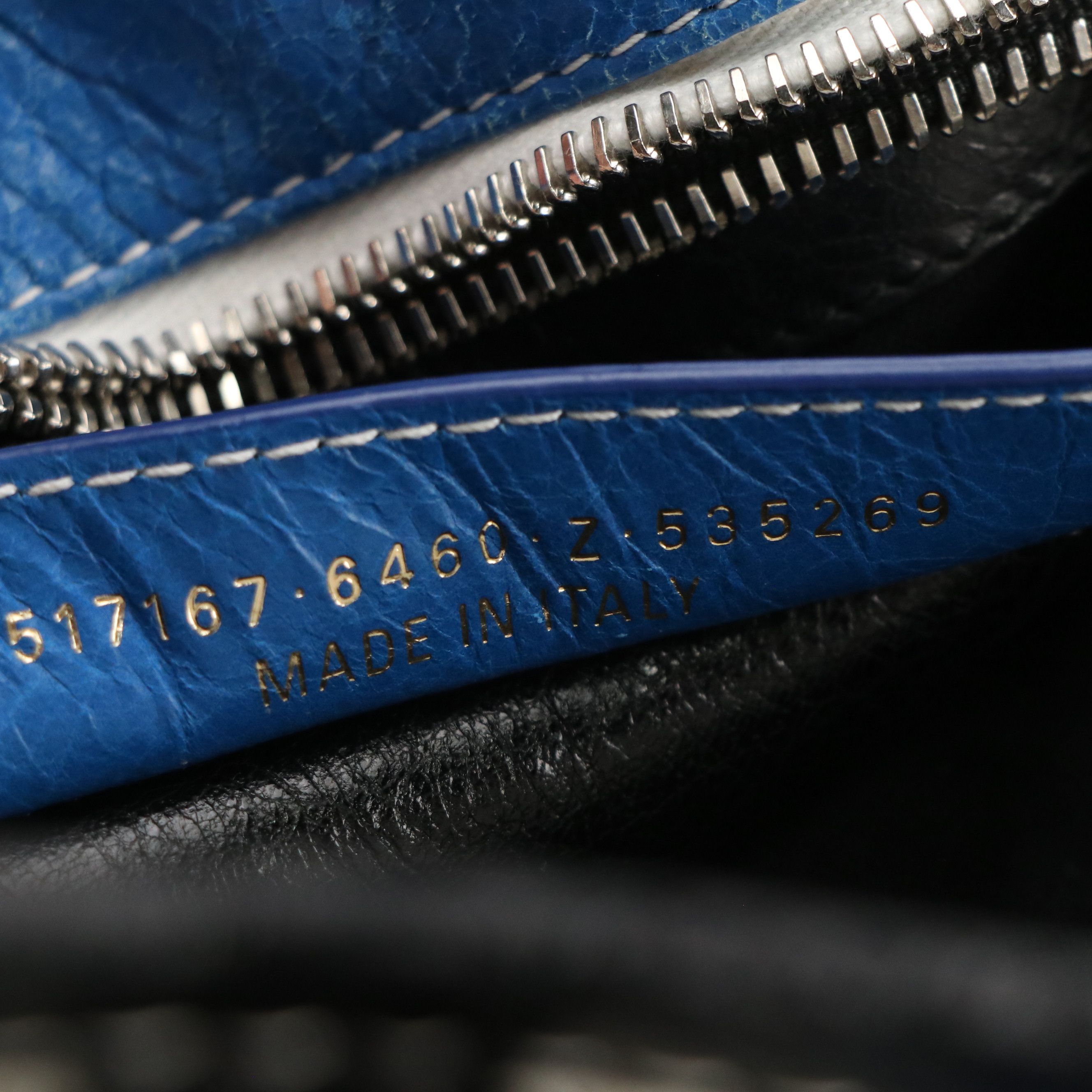 Balenciaga Bazar Fringe Two-Way Tote in Blue, Black & White Distressed Goatskin