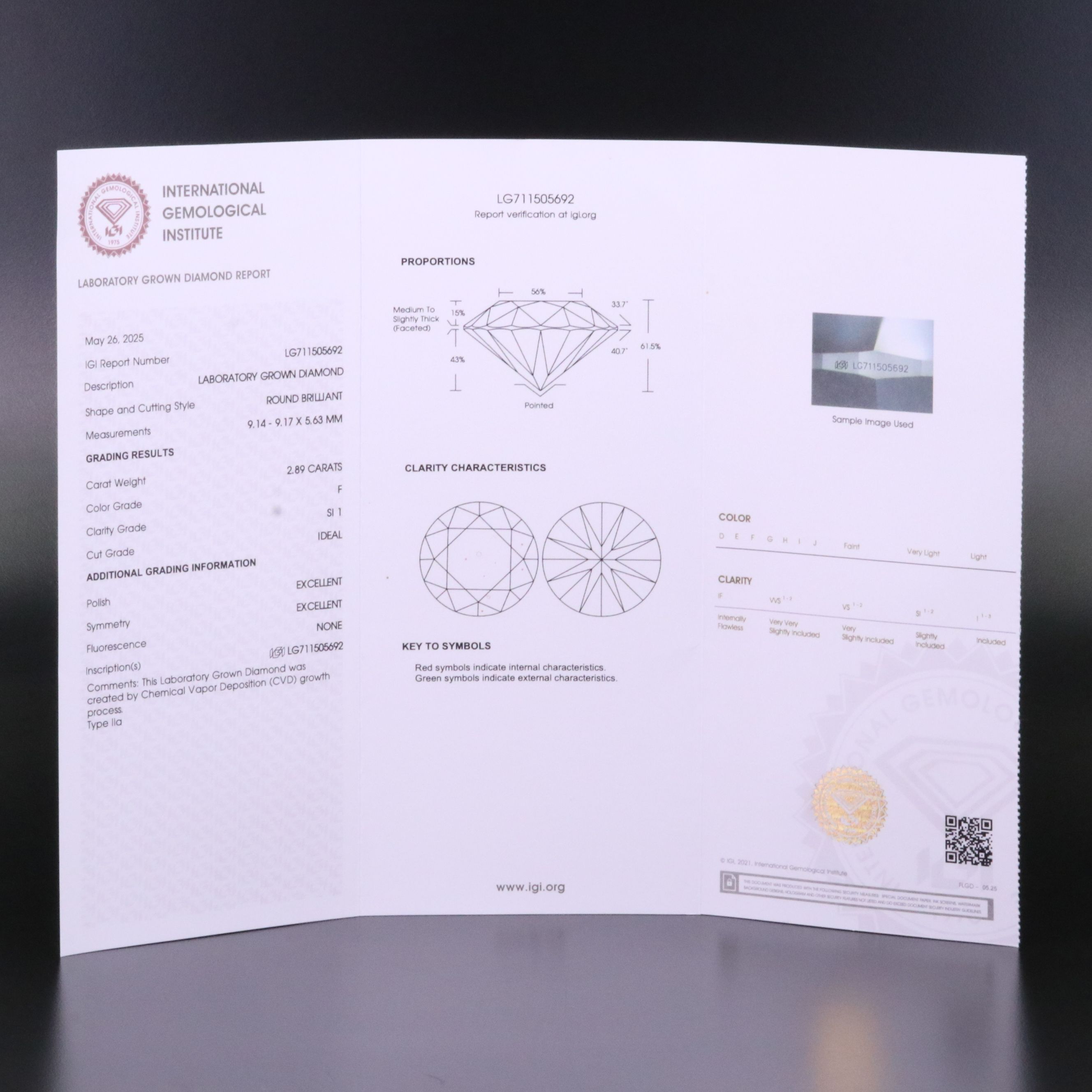 Loose 2.89 CT Lab Grown Diamond with IGI Report