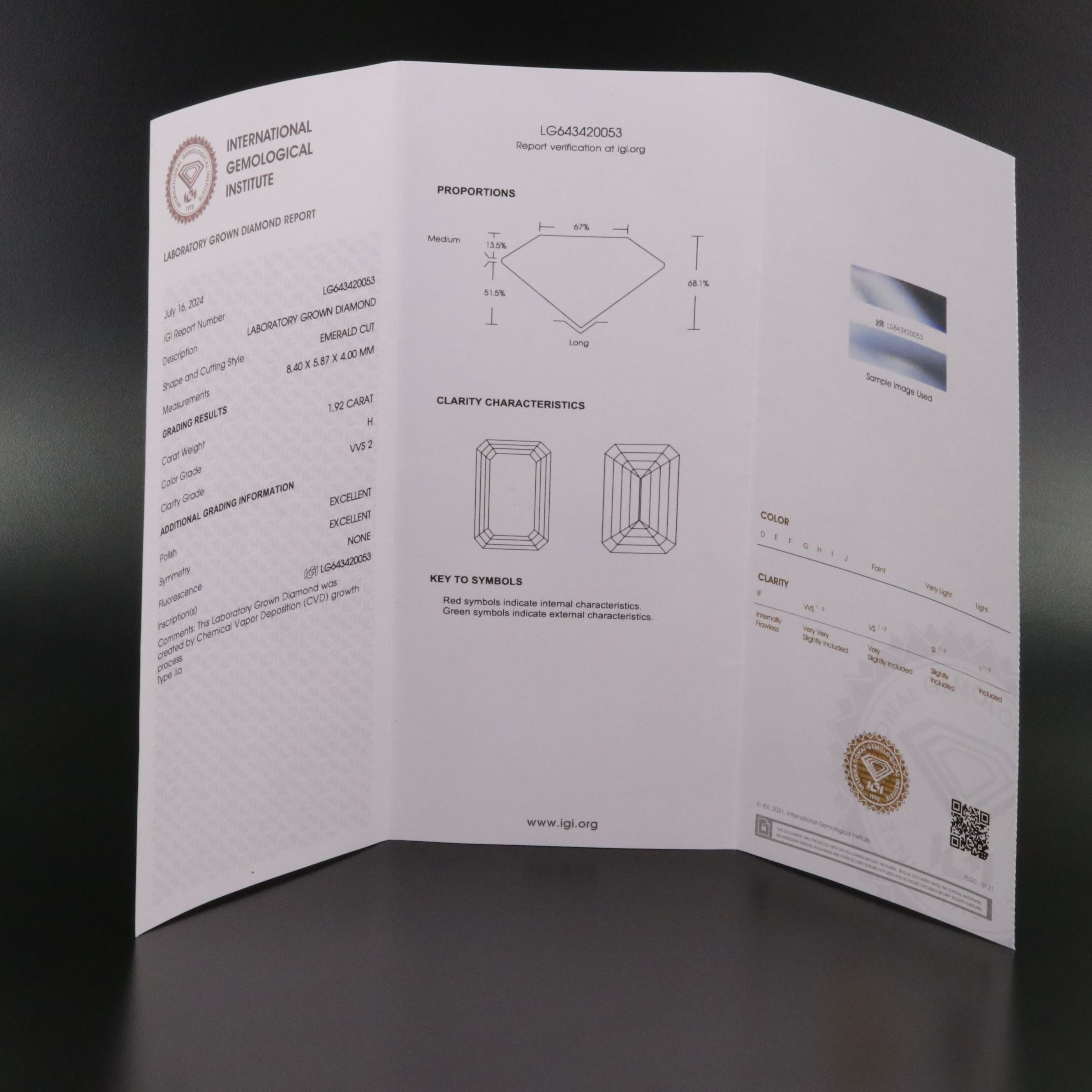 Loose 1.92 CT Lab Grown Diamond with IGI Report