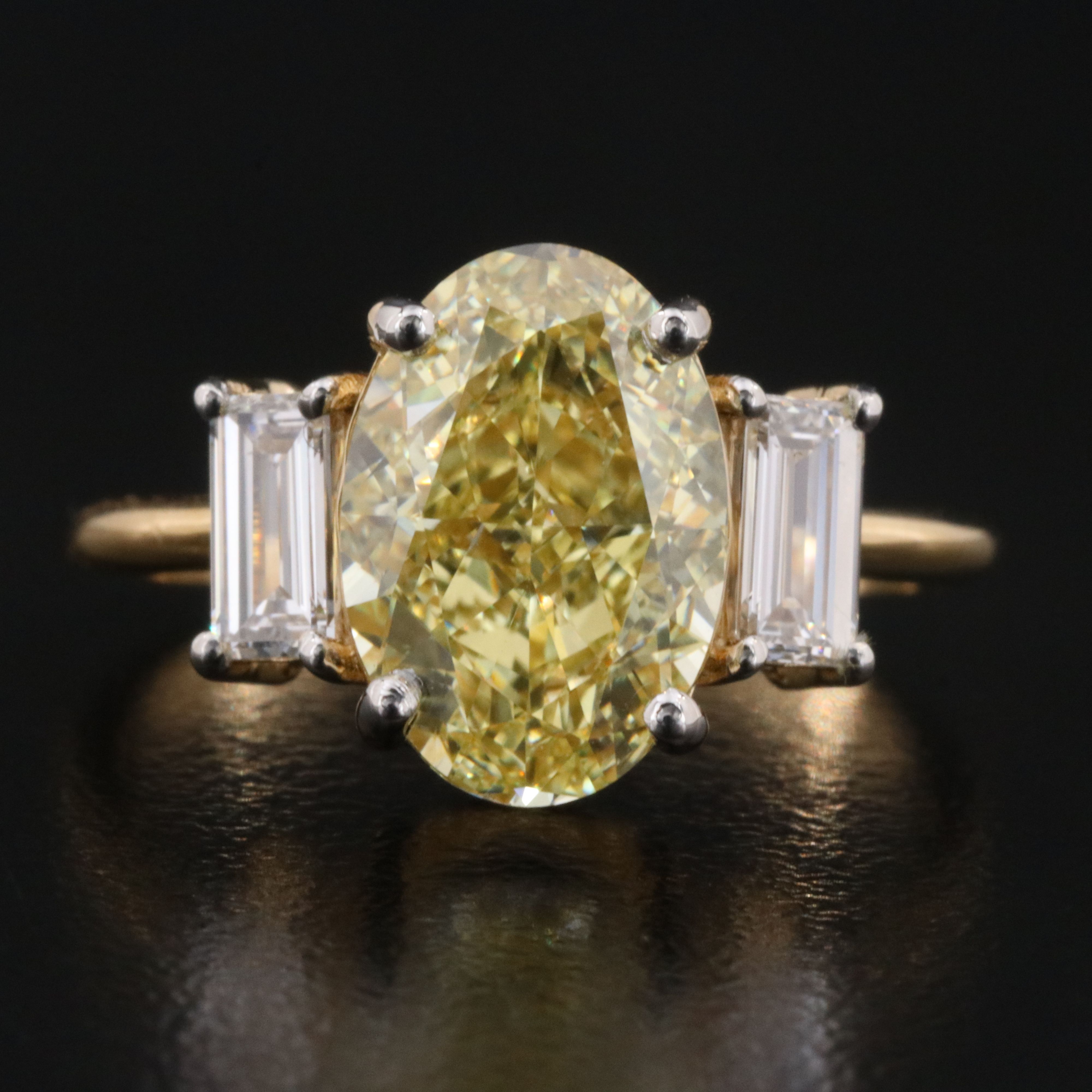 18K 3.44 CTW Lab Grown Diamond Ring with Fancy Color Center and IGI Report