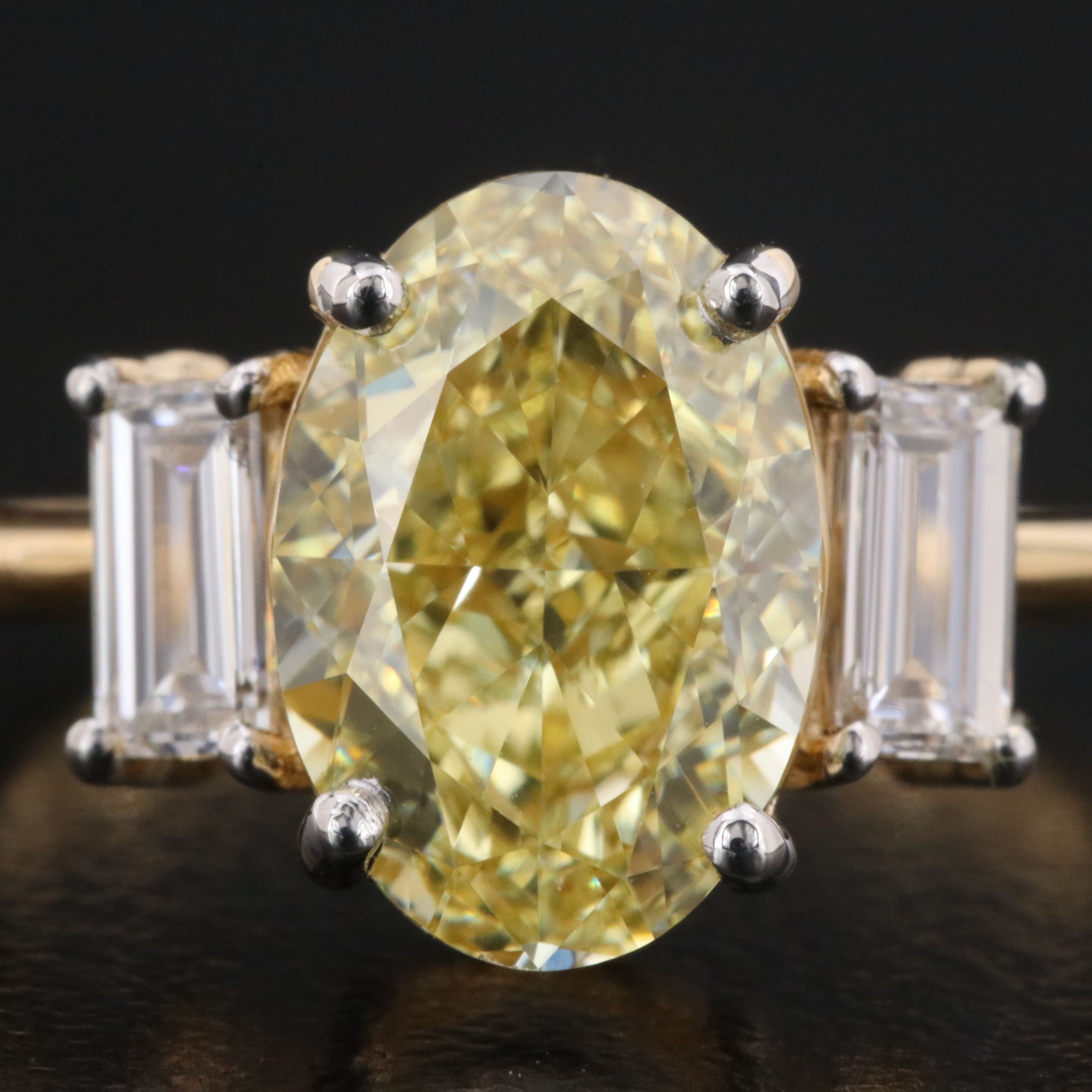 18K 3.44 CTW Lab Grown Diamond Ring with Fancy Color Center and IGI Report