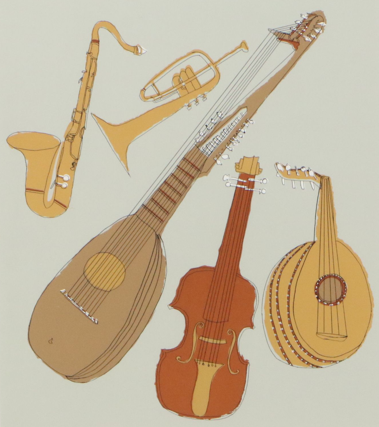 Brett Harper Serigraph of Brass and Stringed Instruments