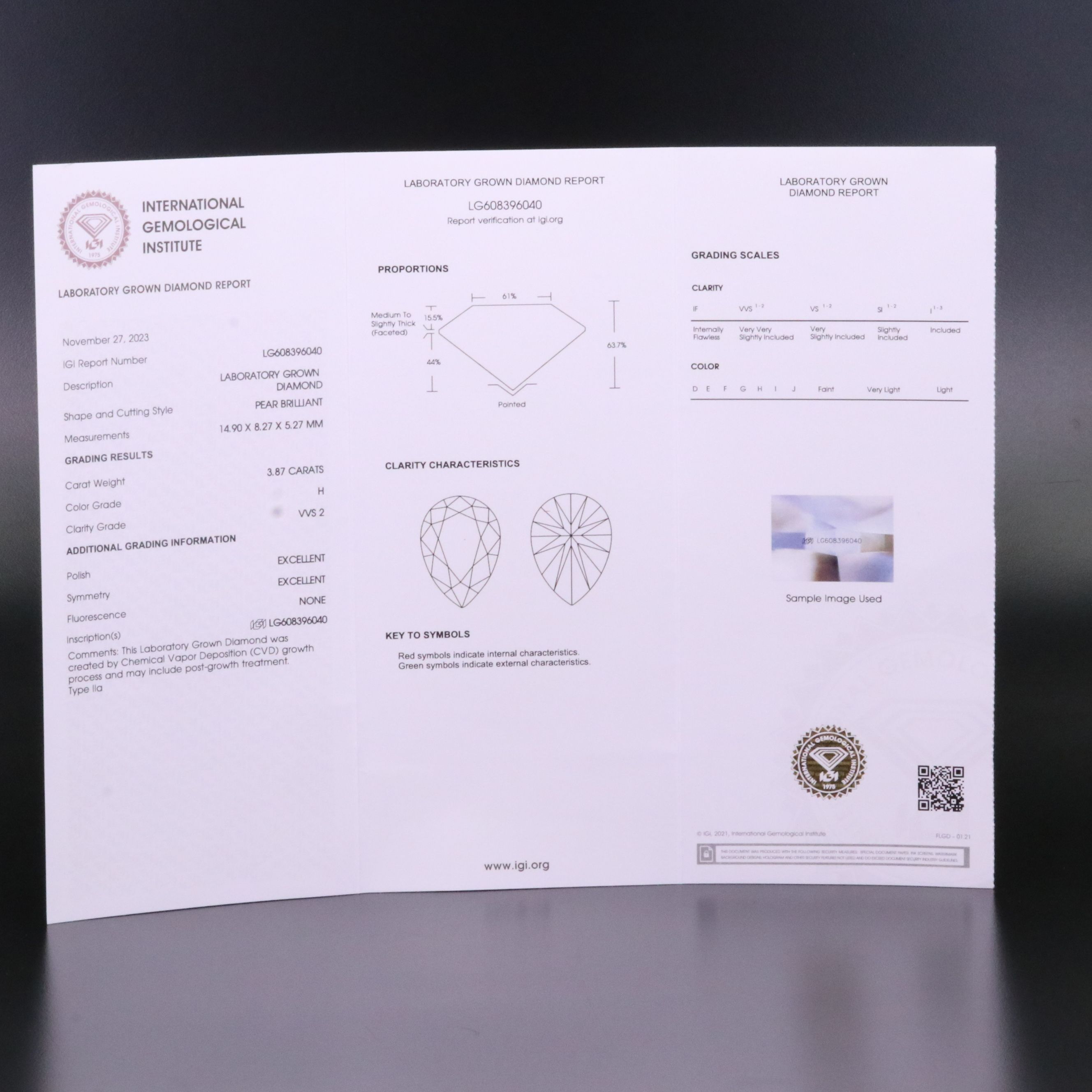 Loose 3.87 CT Lab Grown Diamond with IGI Report