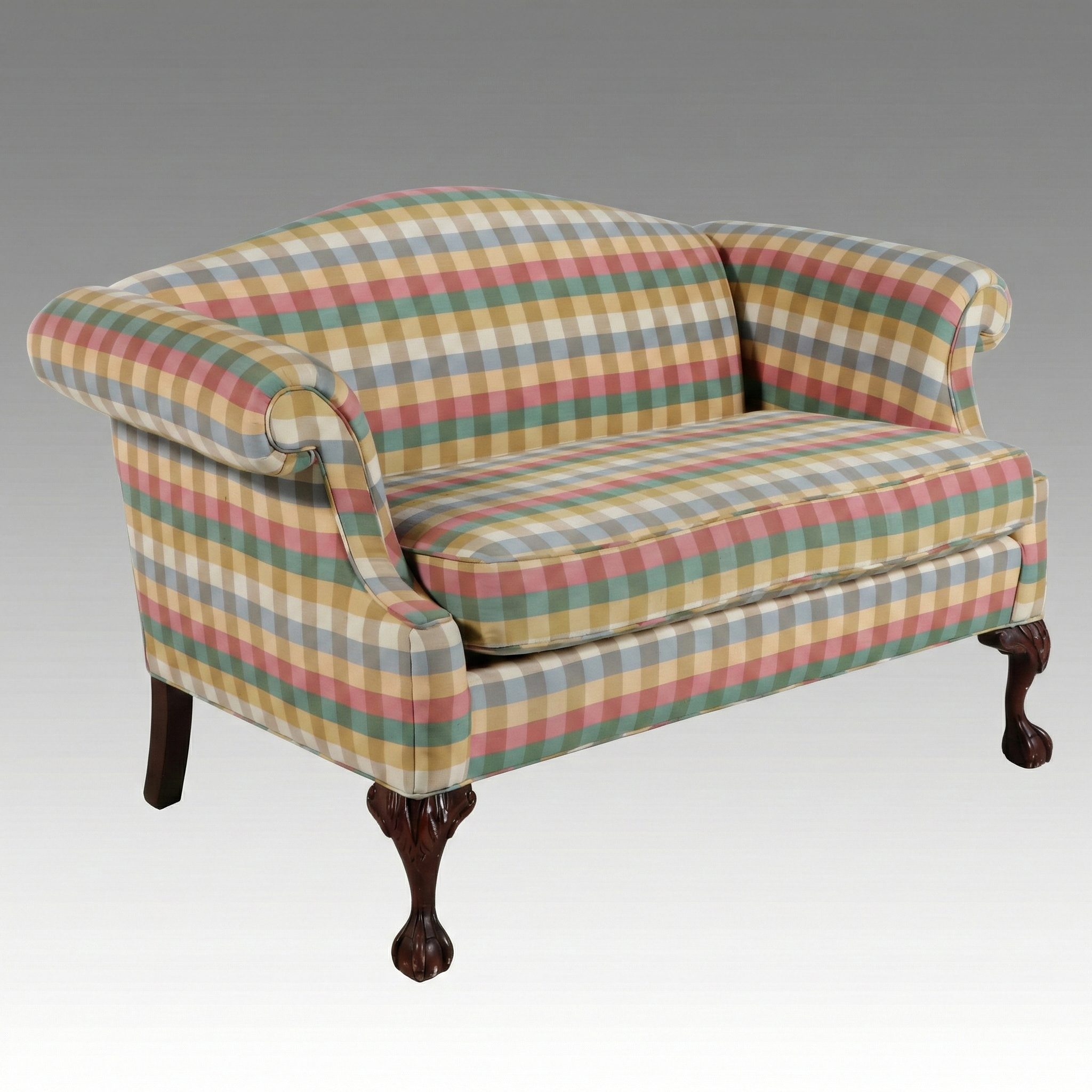 Hunt Galleries Chippendale Style Plaid Upholstered Settee