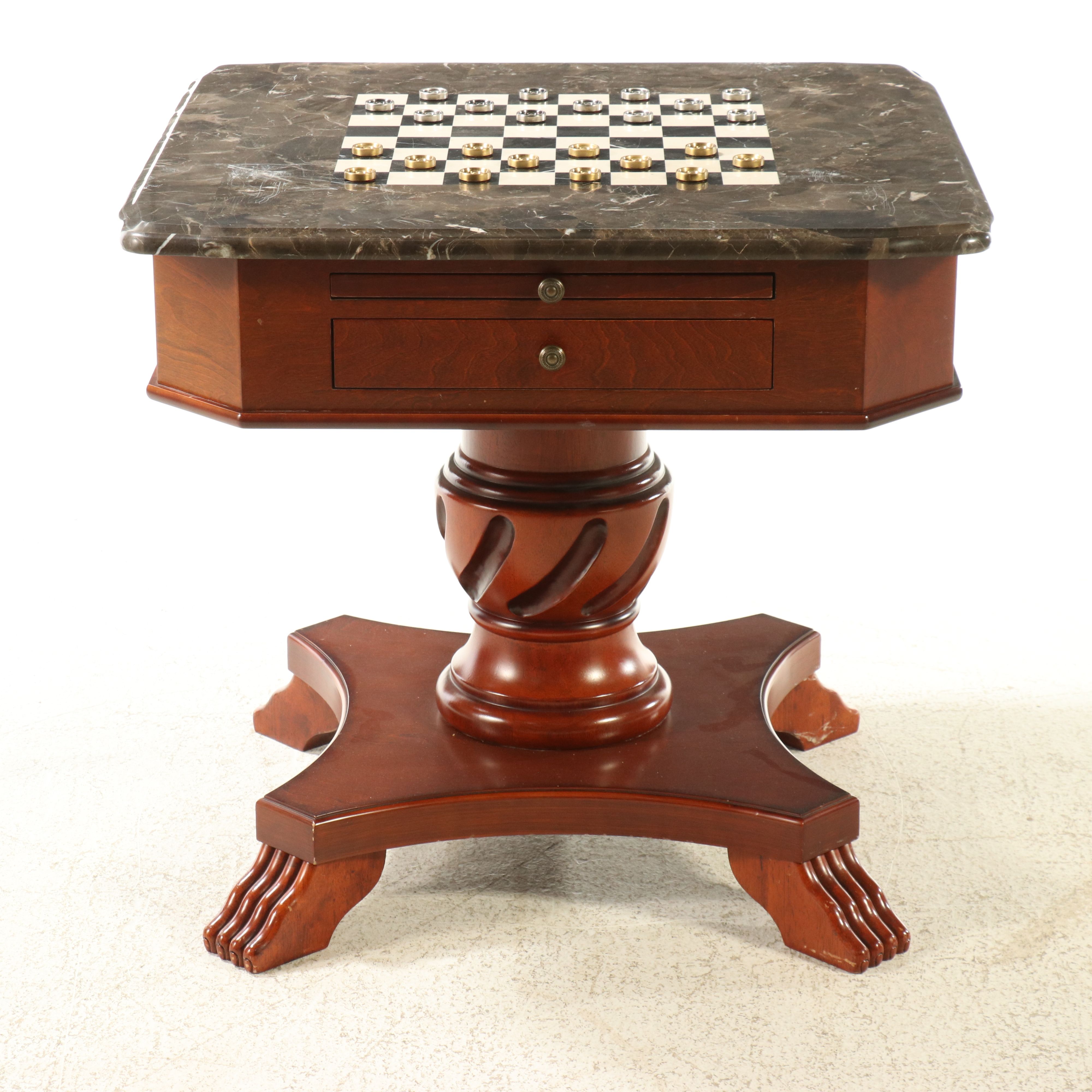 Regency Style Mahogany Game Table with Inset Marble Chessboard